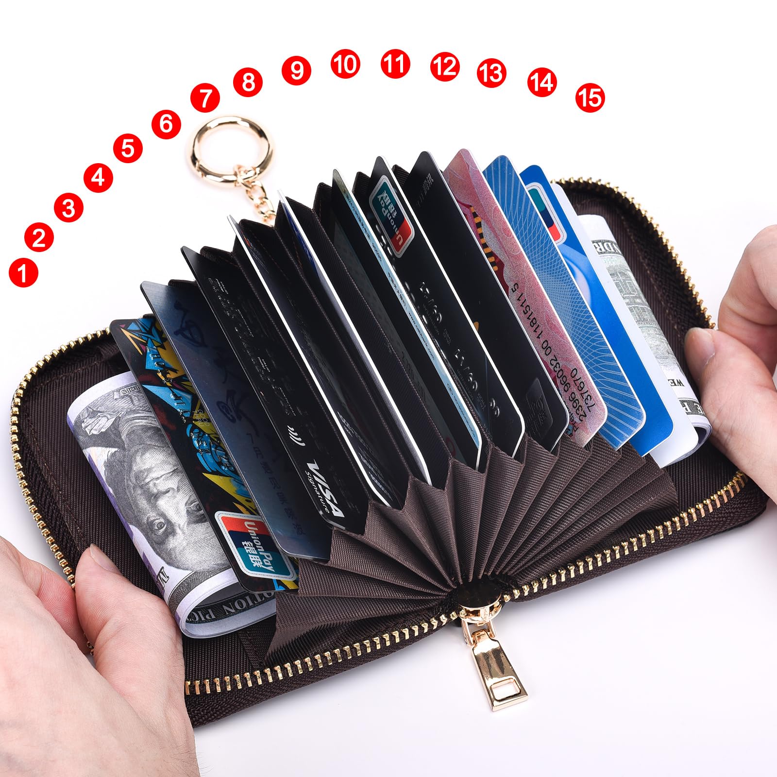 HerriaT Genuine Leather RFID Blocking Wallet with Zipper Coin Pocket - Slim Credit Card Holder for Men & Women - Perfect for Travel, Work & Everyday Use