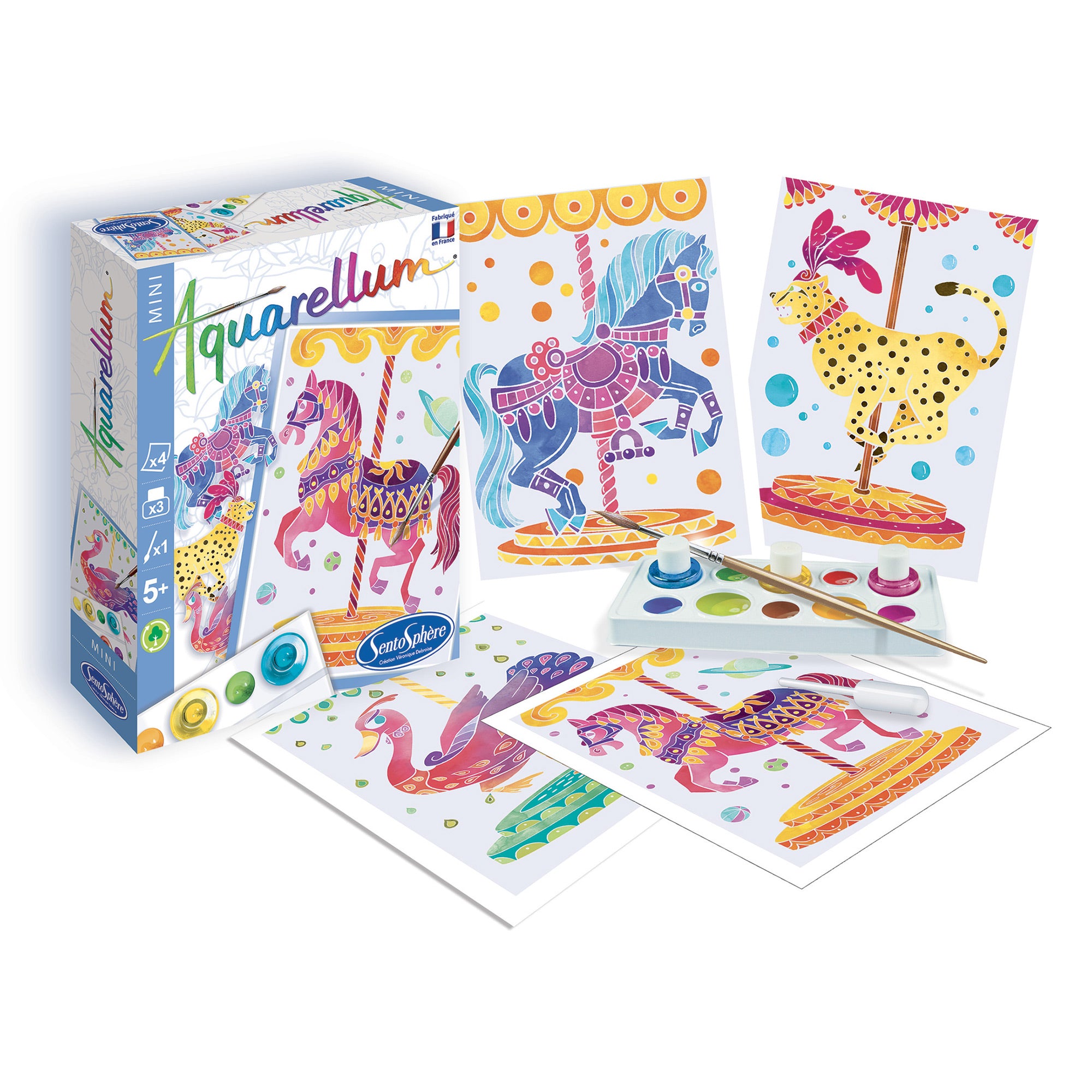 Aquarellum Mini Watercolor Painting Kit - Merry Go Round Horses Design | DIY Art Project for Kids & Adults | Perfect for Gifts, Home Decor, and Creative Relaxation