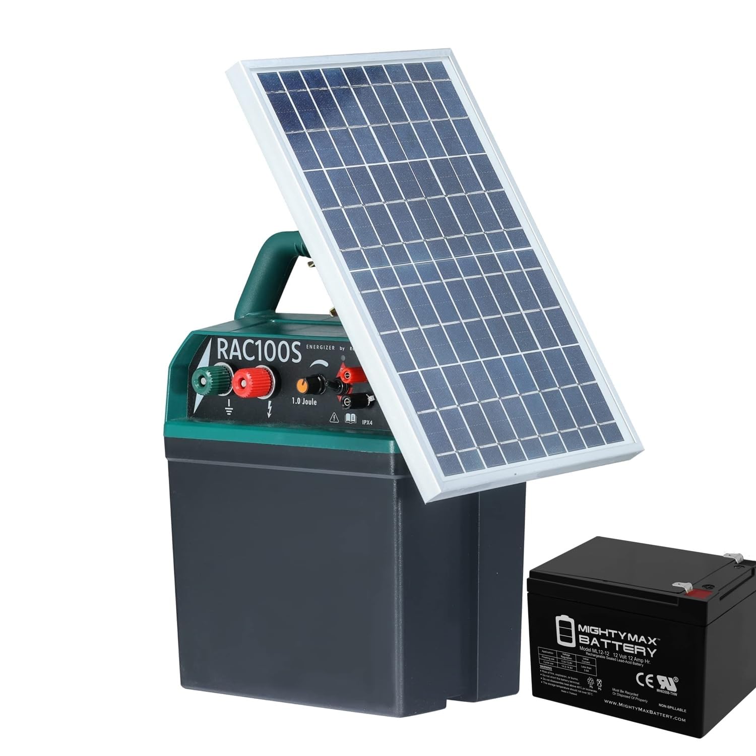 RentACoop Solar Electric Fence Energizer (RAC100S - 1.0 Joule) - Solar Powered Electric Fence Charger with Battery for Poultry, Chickens, Gardens, Goats & Livestock Protection - Ideal for Farm, Backyard & Pasture Security