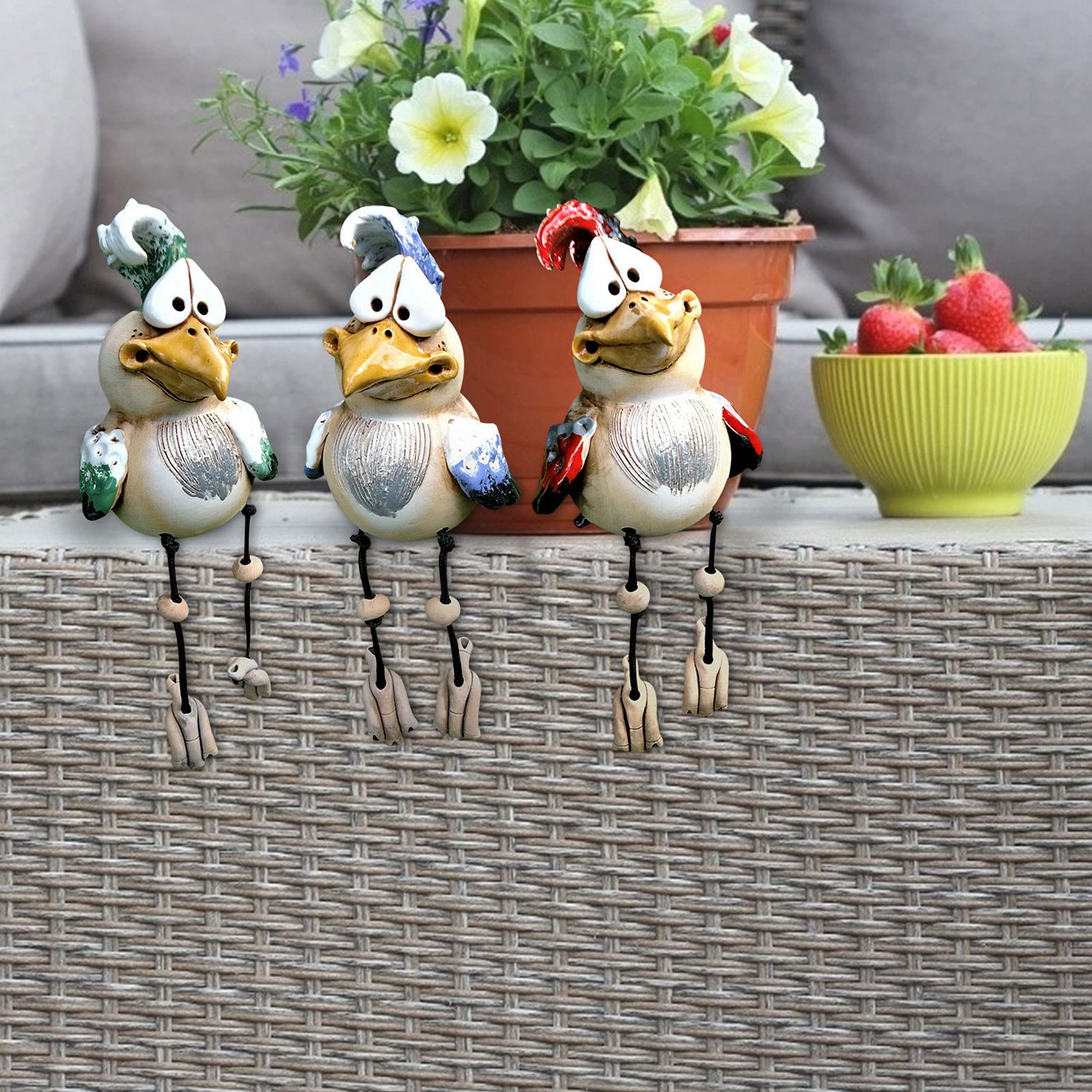 Funny Resin Chicken Sculpture - Rooster Garden Statue for Outdoor Decor, Patio, Lawn & Yard Art (Full Set) | Perfect for Farmhouse Style Gardens, Countryside Homes & Backyard Decorations