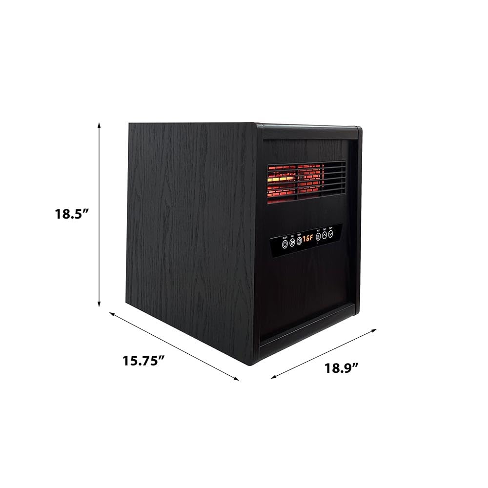 Modern Ember Portable Rolling Infrared Space Heater with LED Touchscreen & Remote Control | 1500W Fast Heating | 12H Timer | Overheat Protection | Black Oak Wood Finish | Perfect for Bedroom, Office & Basement Heating