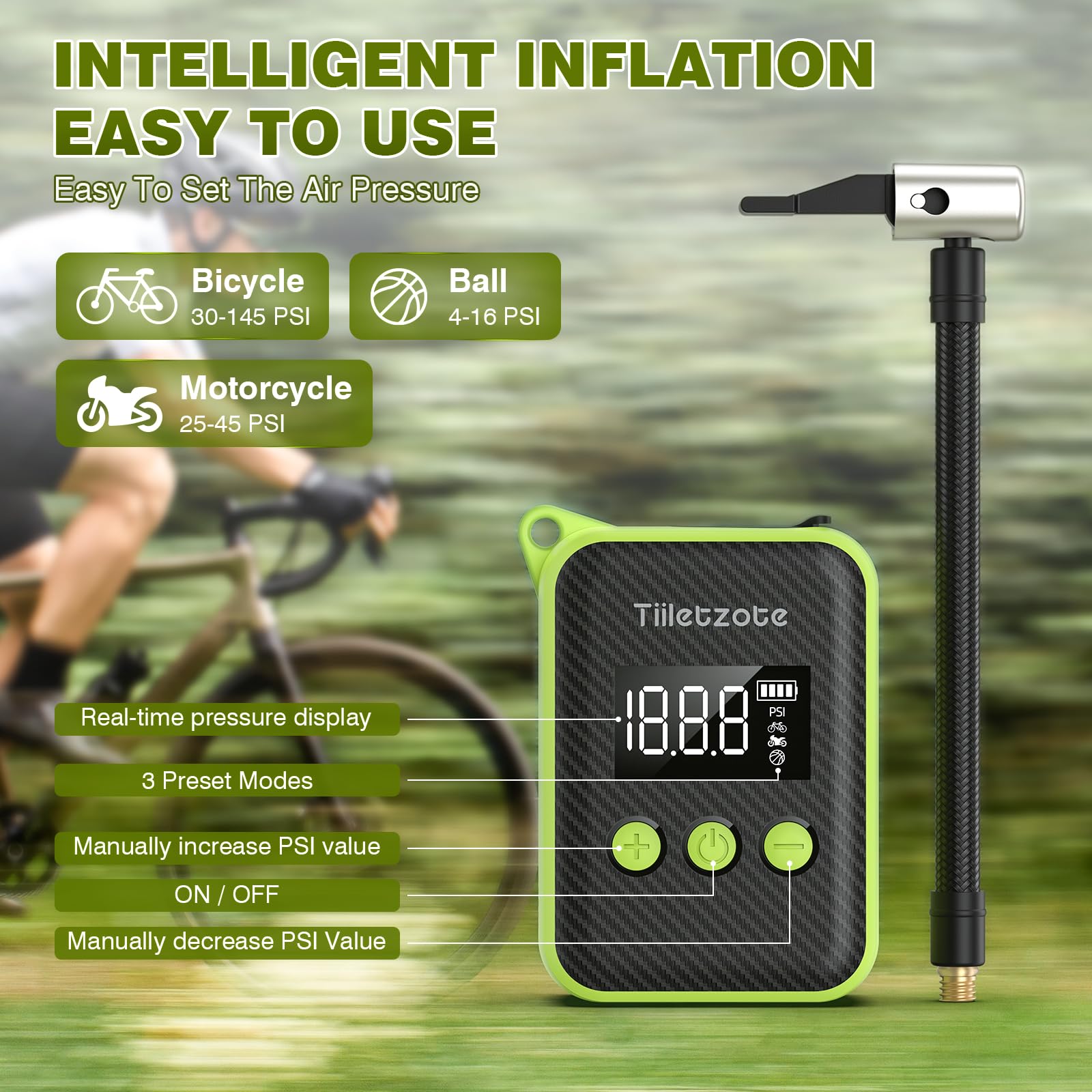 130 PSI Electric Mini Bike Pump - Portable Rechargeable Bicycle Tire Inflator with Gauge & Auto-Shutoff | Presta & Schrader Valve Compatible | Perfect for Mountain, Road & City Bikes | Ideal for Commuting, Cycling Trips & Emergency Repairs