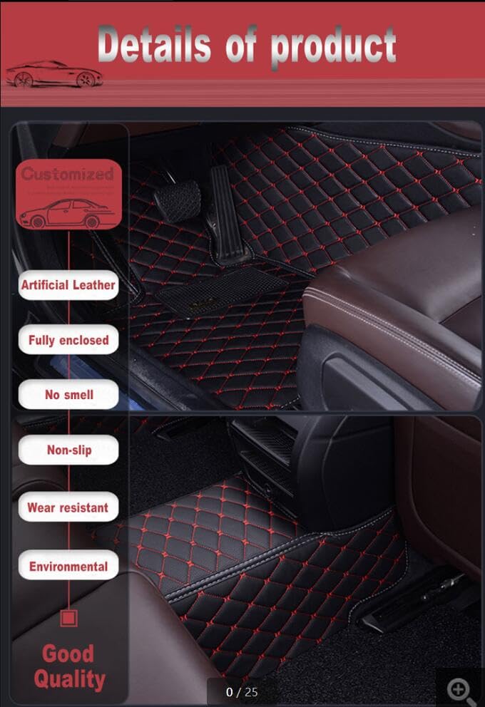 Premium Custom Car Floor Mats for BMW 2 Series Convertible 2014-2021 - Luxury Faux Leather with Phone Pocket, Waterproof & Anti-Slip Design (Black/Red) - Perfect for Road Trips, Daily Commutes & Car Protection