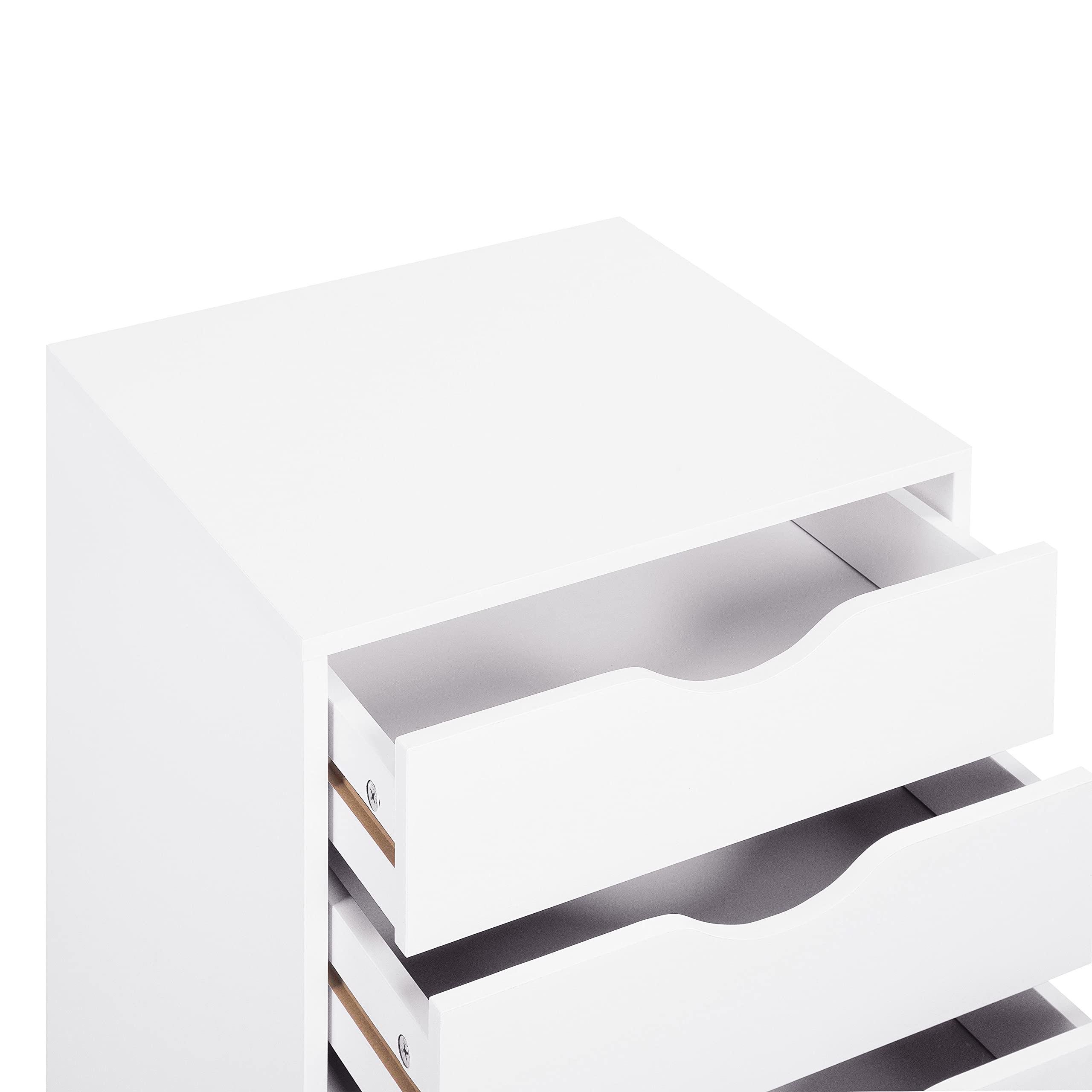 Naomi Home Office Wooden Lateral File Cabinet - 5 Drawer Mobile Storage Cabinet with Wheels, White - Perfect for Organizing Documents in Home Office, Study, or Workspace