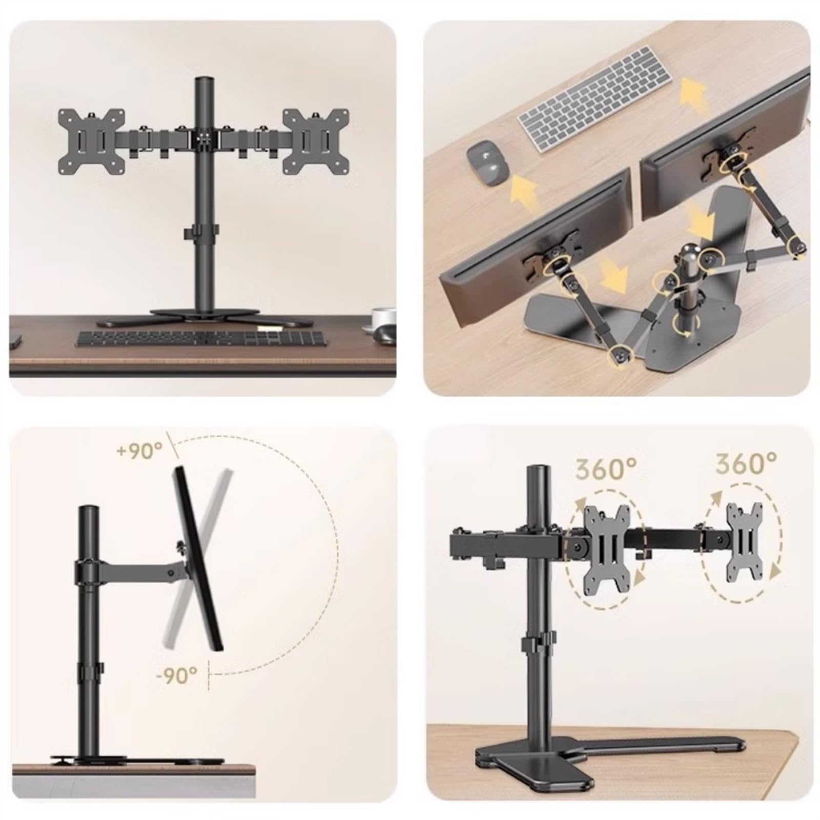 Adjustable Dual Monitor Stand for 2 Screens up to 30 inch - Heavy Duty Steel VESA Mount with Freestanding Base (26.4 lbs Capacity) - Perfect for Home Office, Gaming Setup & Workspace Ergonomics