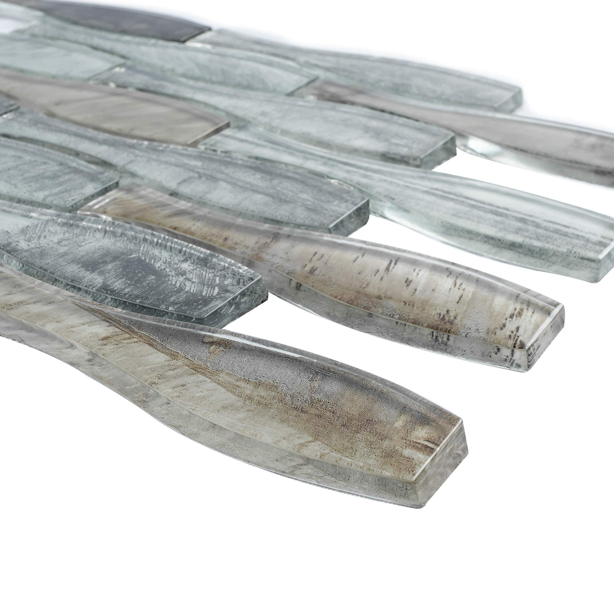 Brown & Silver Grey Vase-Shaped Oversized Glass Mosaic Tile Backsplash - 10 Sheets - Peel & Stick Kitchen Backsplash for Modern Home Decor