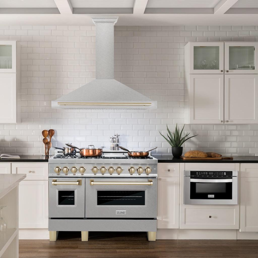 ZLINE KB4SNZ 36 G Autograph Edition 36-Inch Stainless Steel Wall Mount Range Hood with Convertible Satin Finish & Polished Gold Handle - Perfect for Modern Kitchens & Luxury Home Upgrades