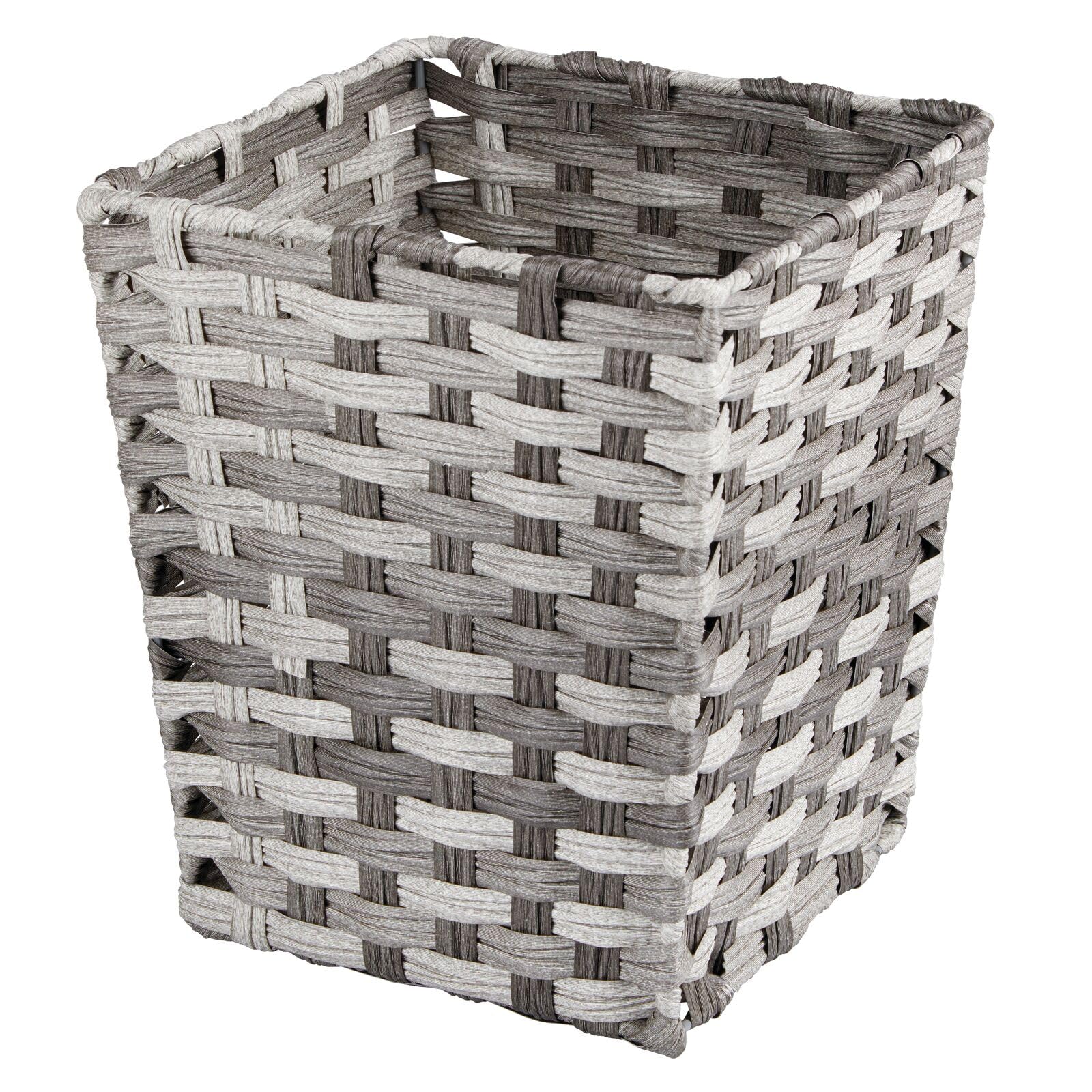 mDesign Small Woven Basket Trash Can - Square Waste Bin for Bathroom, Kitchen, Office, Laundry & Craft Storage - Eco-Friendly Home Organization Solution - Perfect for Countertops, Under Sink & Shelves - Gray