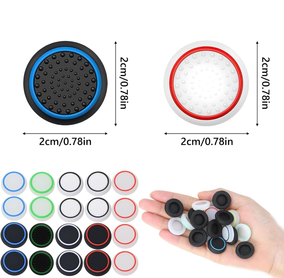 LIANRISES 20 Pack Joystick Thumb Grip Caps - Compatible with PS5, PS4, PS3, XBOX Controllers - Enhance Gaming Precision & Comfort for FPS, Racing & Action Games