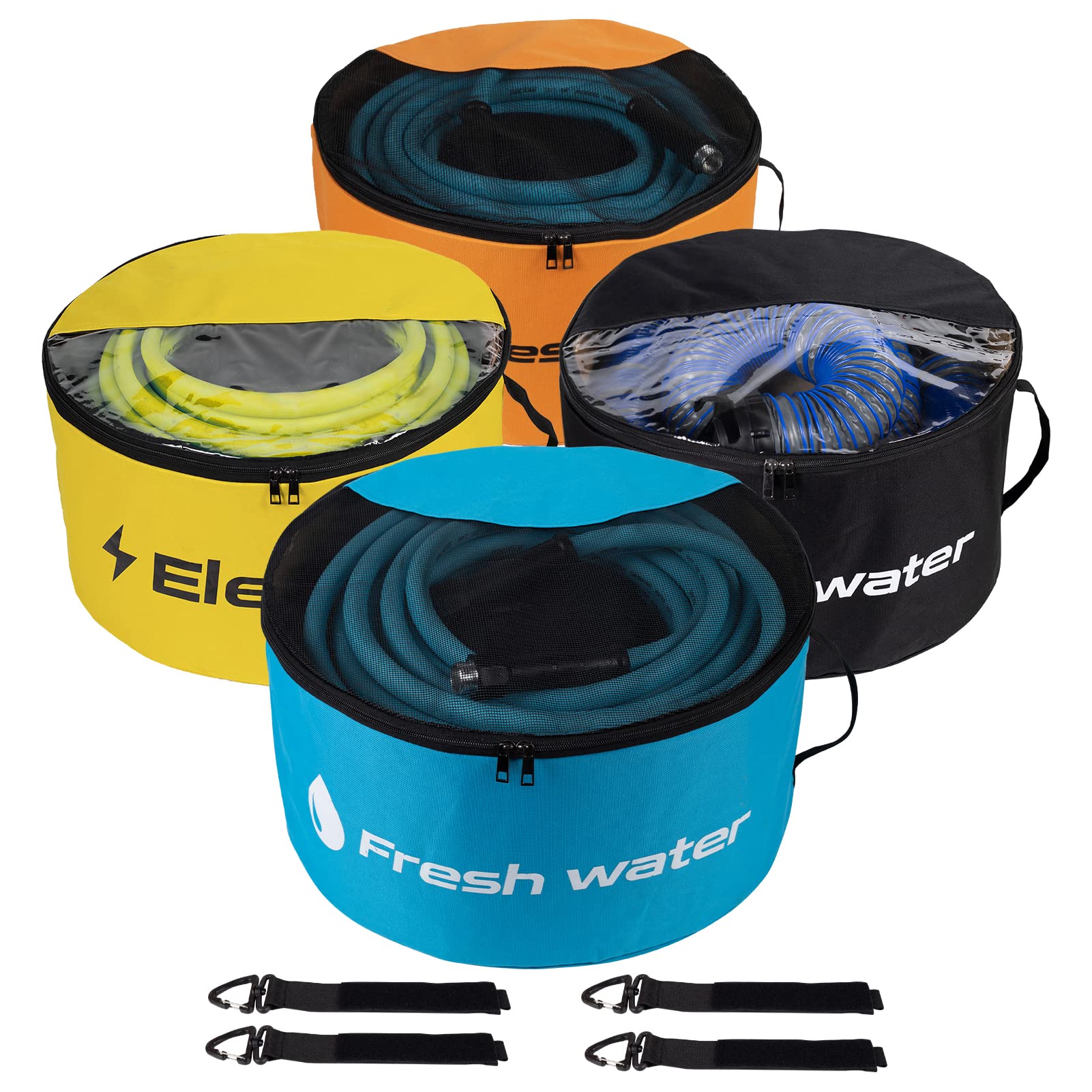 **4-Pack RV Sewer Hose Storage Bags with Two-Way Zipper & Clear Cover – Waterproof RV Accessories Organizer for Sewer Hoses, Garden Tools, Electrical Cords & Camper Gear – Perfect for RV Storage, Camping & Outdoor Organization**