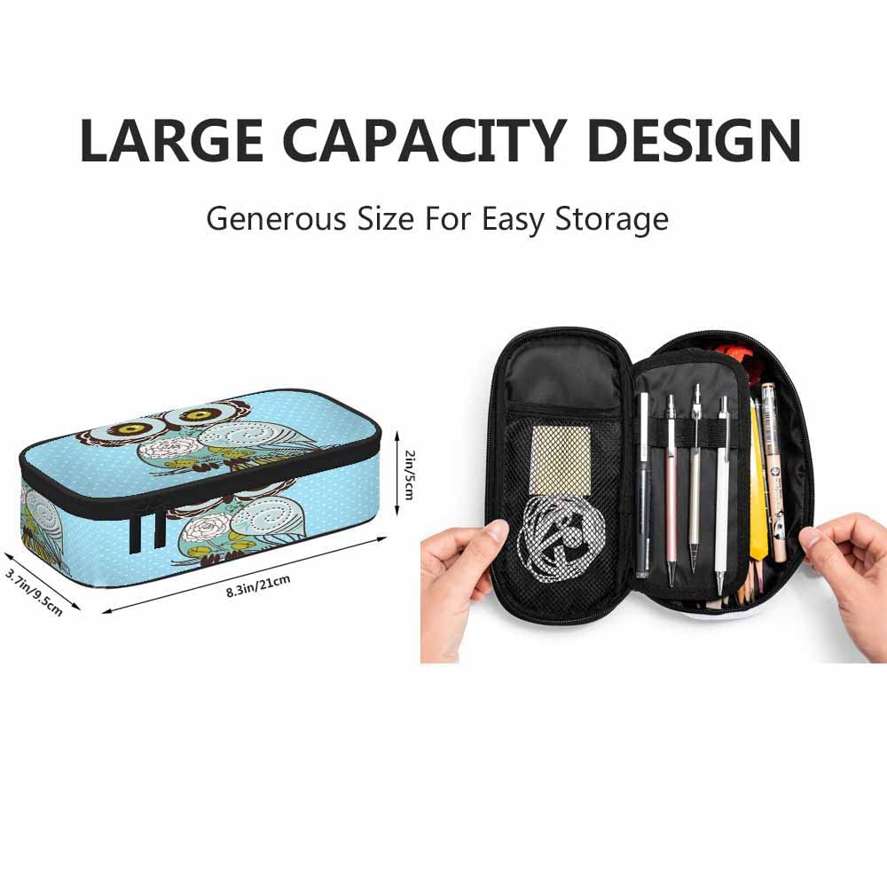 Yekiua Owl Pencil Case - Cute Cartoon Bird Design, Large Capacity Pouch for School, Office & Makeup Storage | Perfect for Students, Artists & Professionals (Blue)