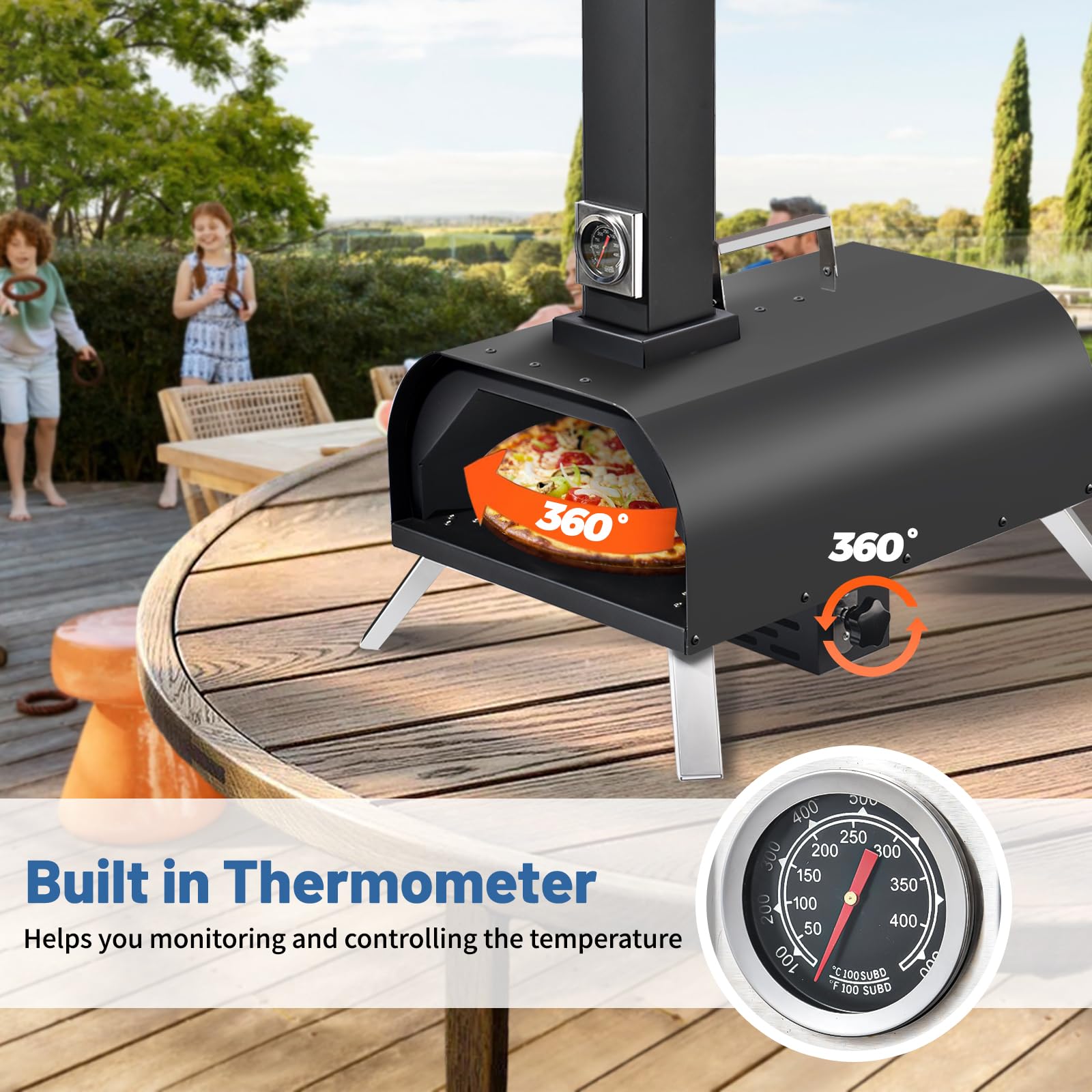 360° Rotating Pizza Stone for Outdoor Wood Oven - Perfect for Backyard Cooking, Camping & Wood-Fired Pizza Parties