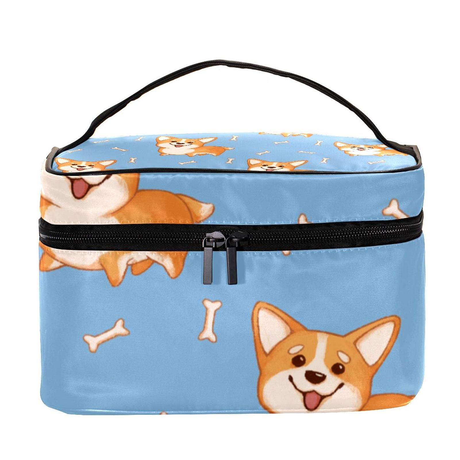 Cute Corgi Dog Pattern Large Travel Makeup Bag for Women - Waterproof Cosmetic Organizer with Zipper, Perfect for Toiletries, Makeup Storage & Travel Essentials - Ideal for Girls, Women, Travel & Daily Use