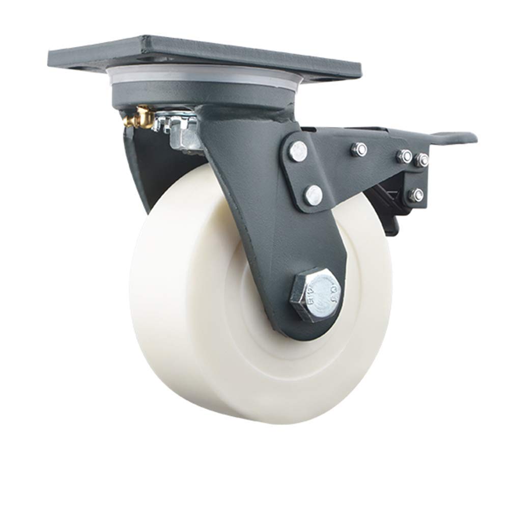 Heavy Duty Nylon Swivel Caster Wheels with Brakes - 4000kg Load Capacity for Industrial Furniture, Trolleys & Equipment - Durable Castors for Warehouses, Workshops & Home Use