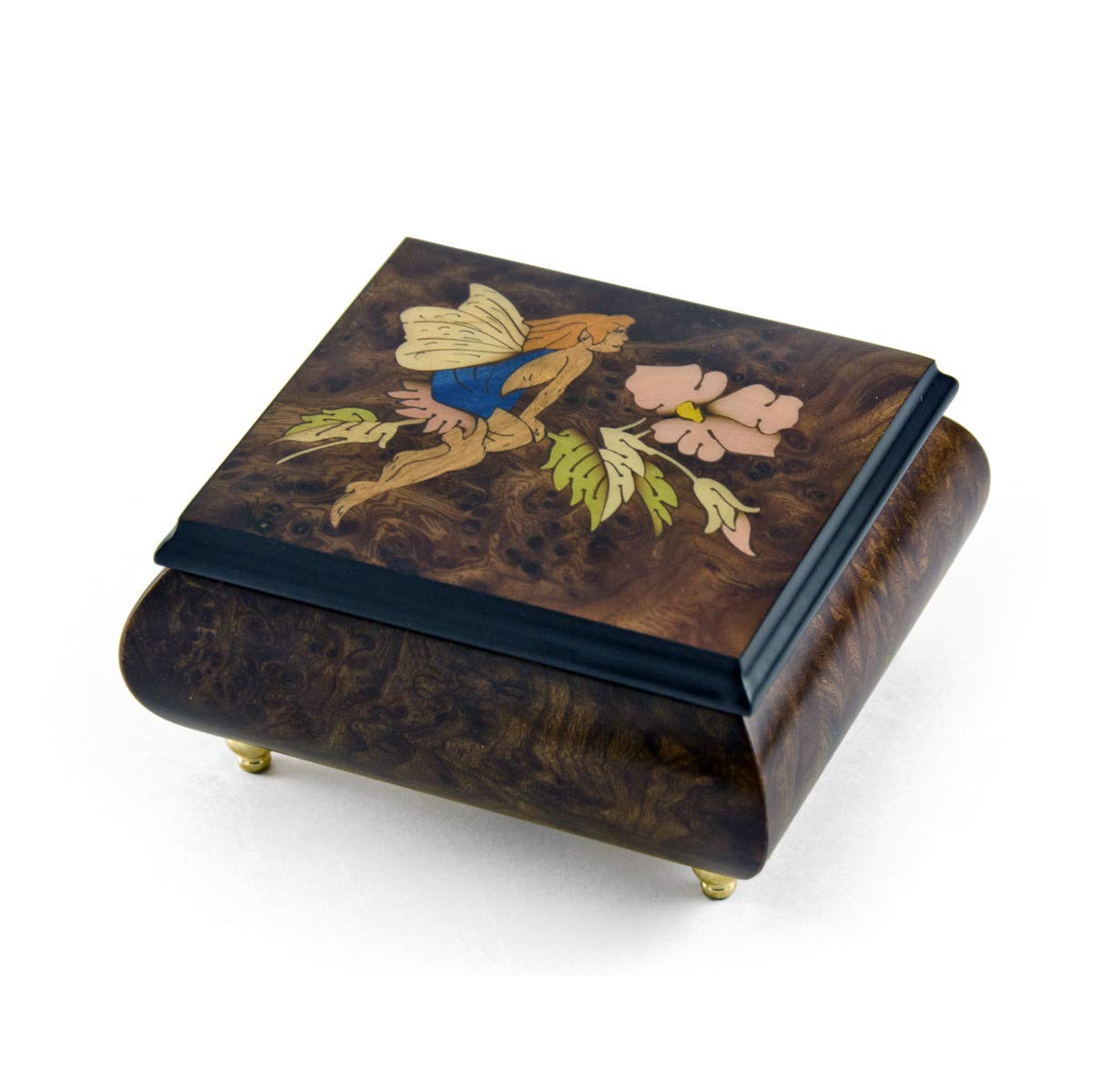 Enchanting Fairy and Flower Wood Inlay Music Box - Handcrafted Musical Jewelry Box with 10 Melodies (Candle in the Wind Included) - Perfect Gift for Birthdays, Weddings & Home Decor