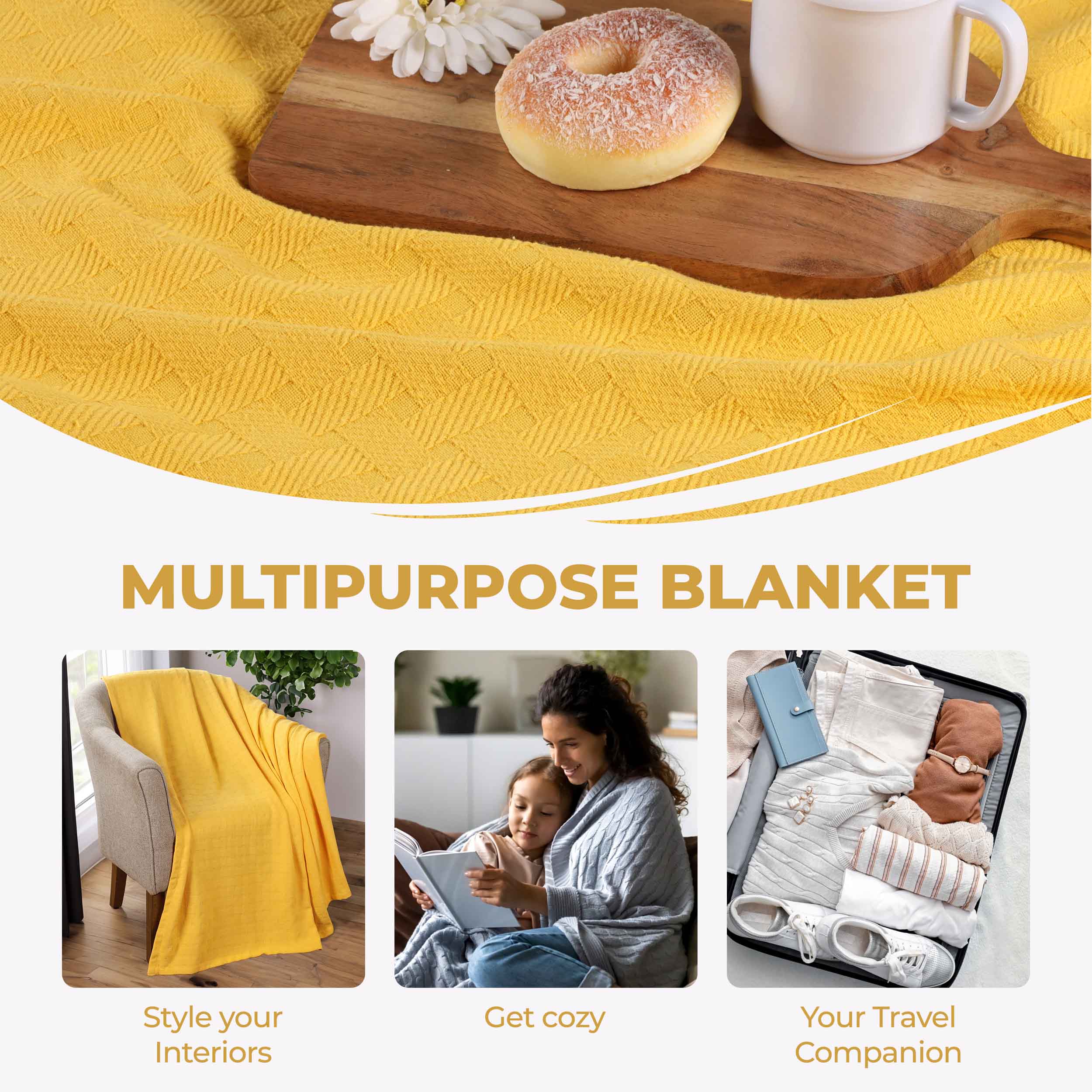 Soft Basketweave All-Season Cotton Bed Blanket & Sofa Throw - Lightweight Breathable Blanket for Bedroom, Living Room, Travel and Outdoor Use