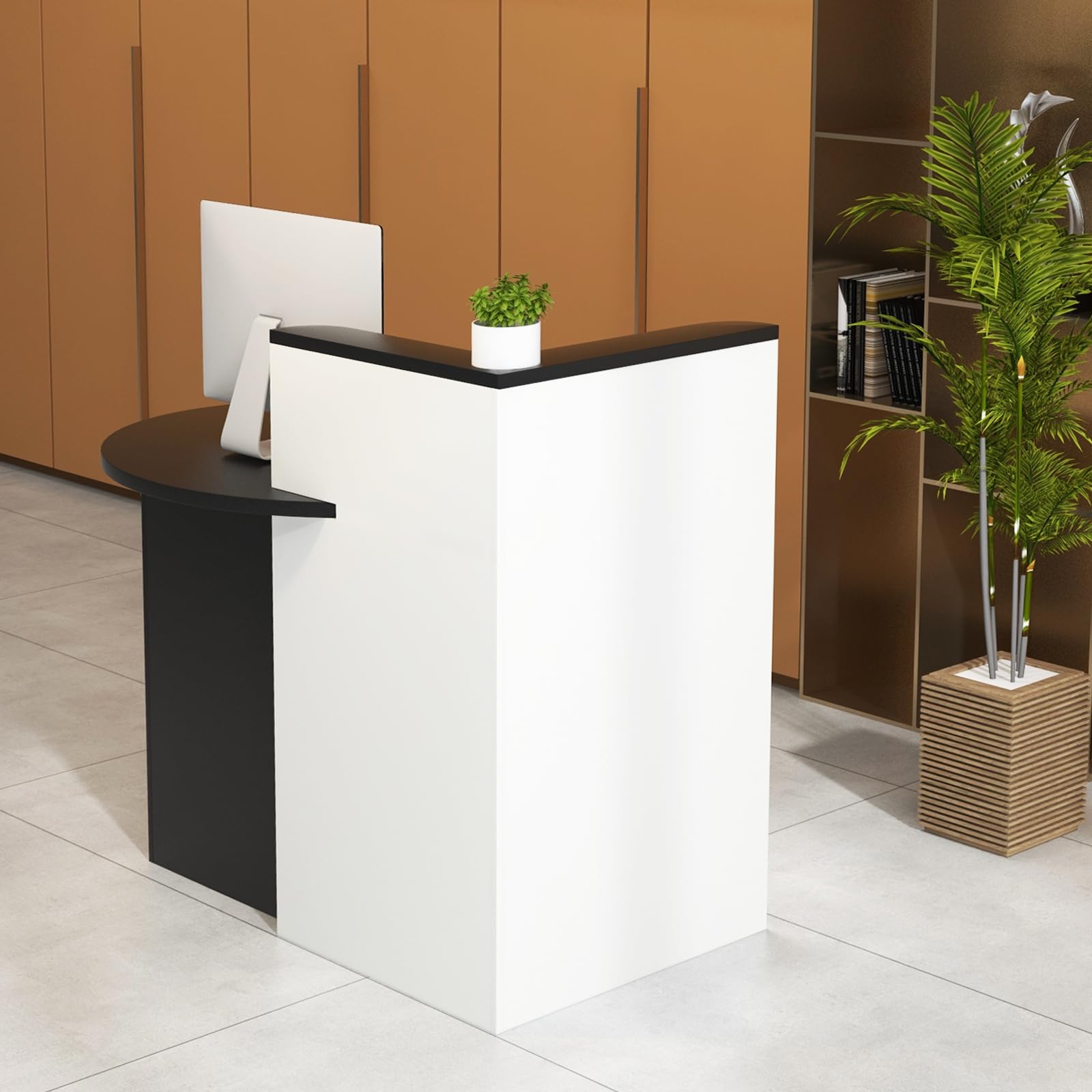 Tangkula Oval Reception Desk with Lockable Drawer & Adjustable Shelf - Front Counter Workstation for Retail Checkout, Salon Lobby, Office & Home Office - Durable Computer Desk for Professional & Personal Workspaces