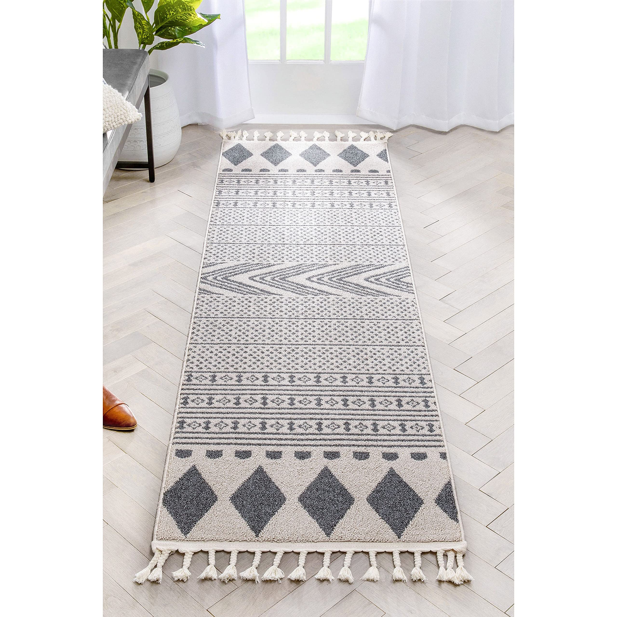 Well Woven Loop-De-Loop Cruce Tribal Moroccan Geometric Grey Kilim-Style 2'3