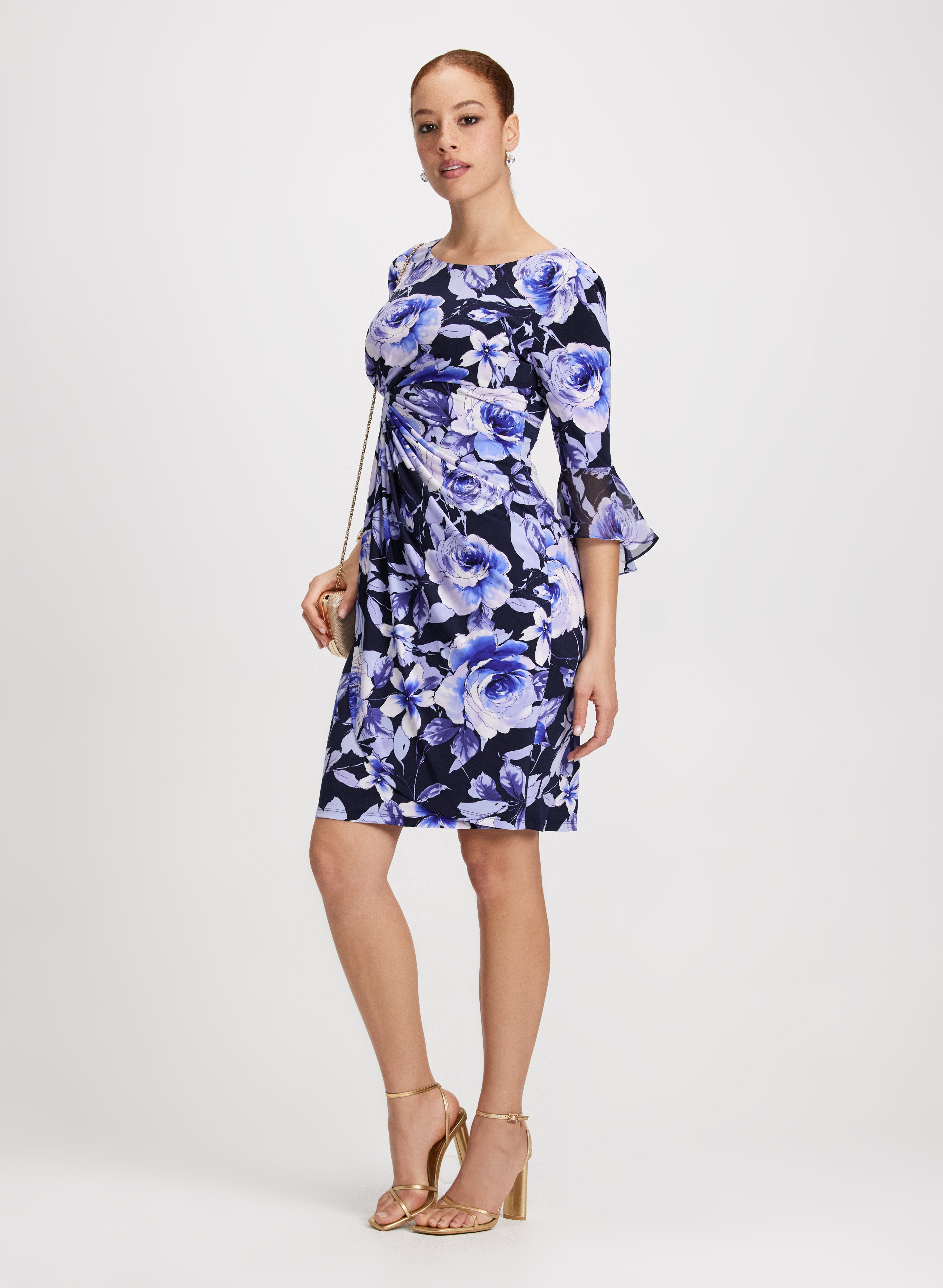 Elegant Floral Print Sheath Dress for Women - Summer Party, Wedding Guest & Office Wear - A-Line Fit with V-Neck & Short Sleeves