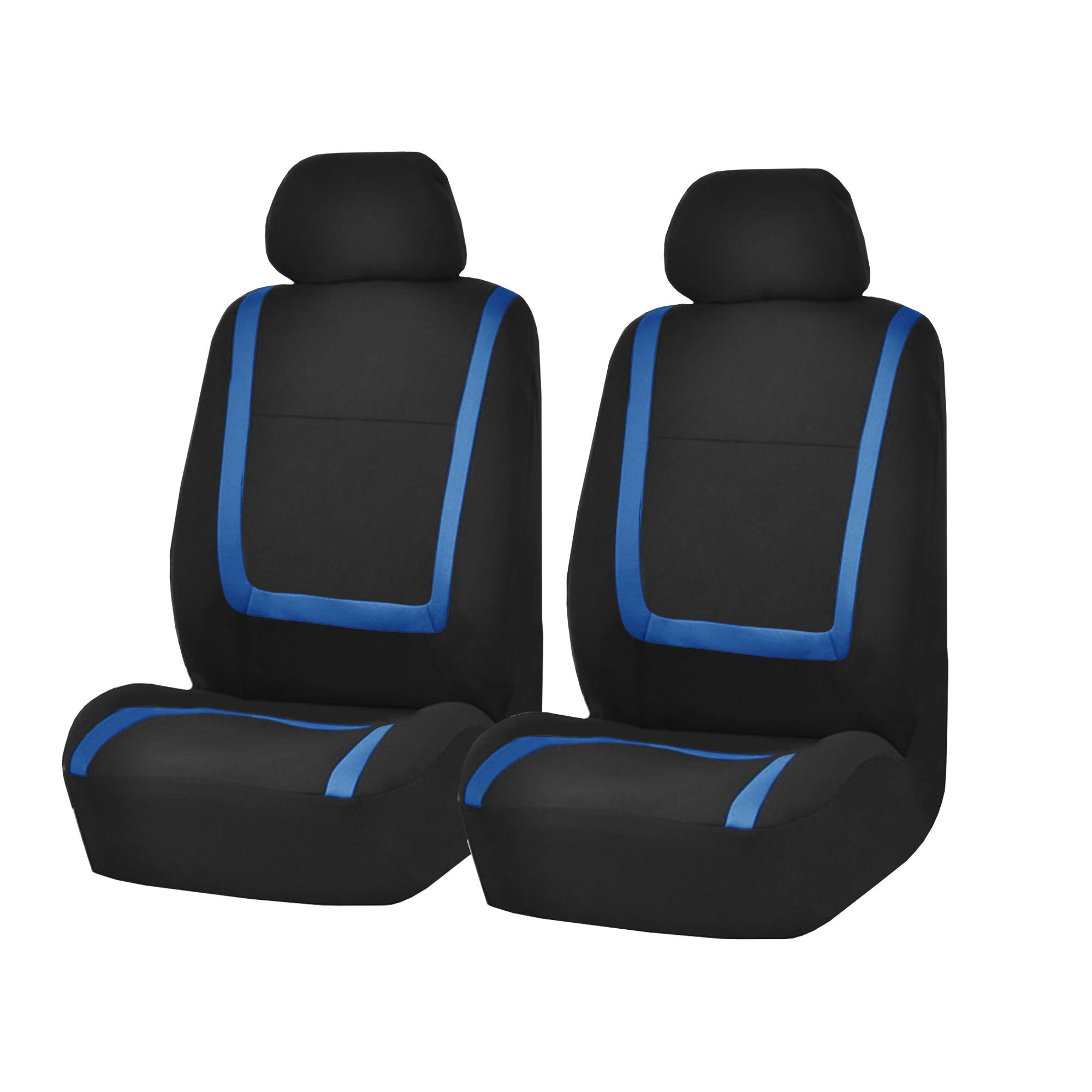 Premium FH Group Low Back Car Seat Covers - Universal Fit Front Set with Removable Headrest | Washable Cloth Seat Protectors for SUV, Sedan, Van | Perfect for Commuting, Road Trips & Family Travel (Blue)