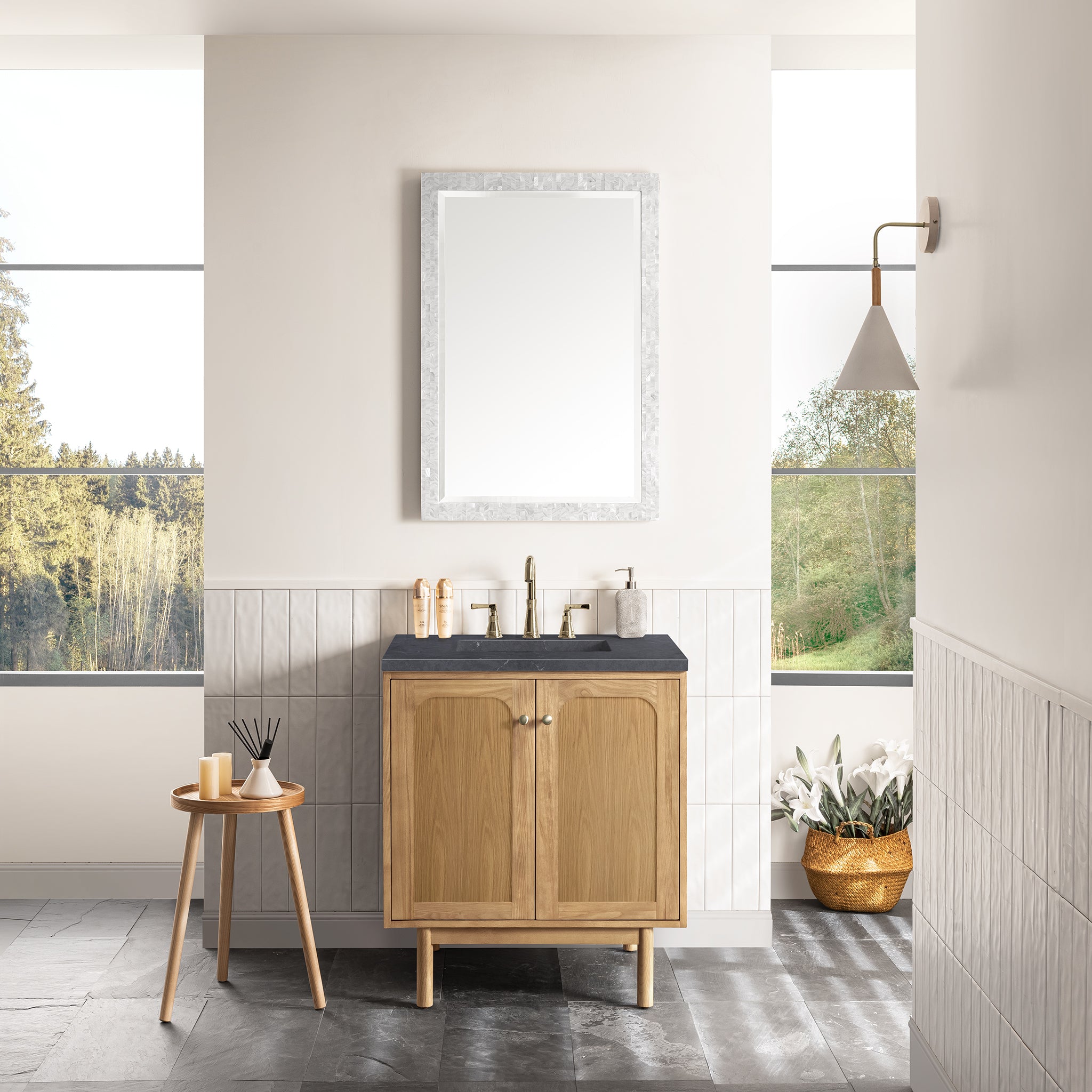 Laurent 30 Inch Single Bathroom Vanity with Light Natural Oak Finish and 3CM Charcoal Soapstone Top - Perfect for Modern Master Bathrooms & Powder Rooms