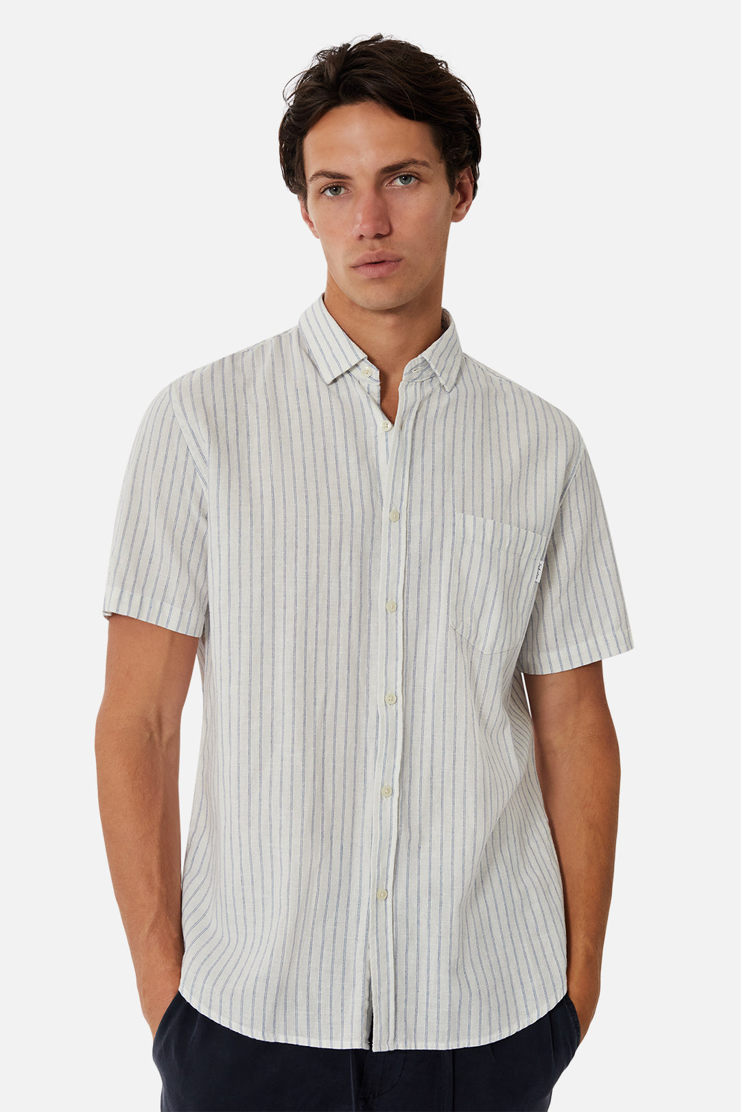 Perugia Men's Casual Button-Down Shirt - Classic White & Navy Stripe for Business, Office, and Smart Casual Outfits