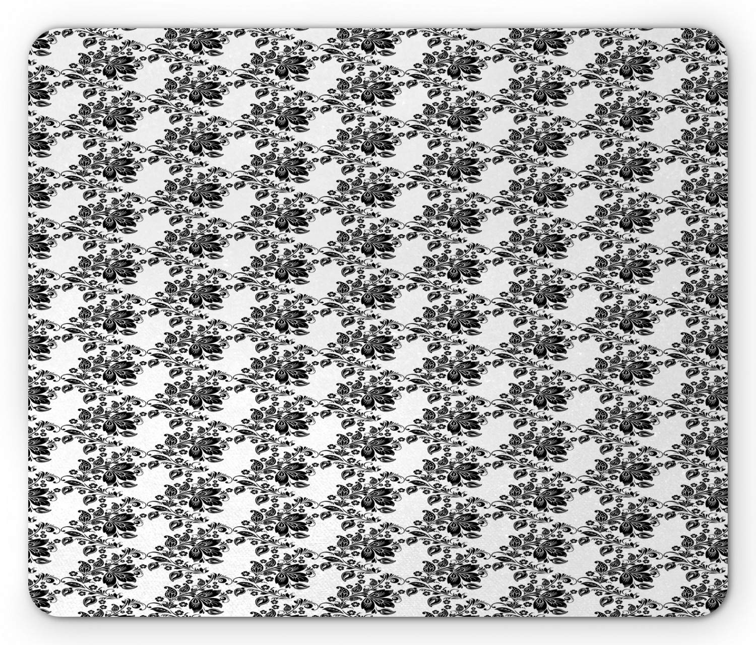 Ambesonne Floral Mouse Pad - Non-Slip Rubber Base with Victorian Inspired Leaf Pattern, Standard Size Rectangle Mousepad in Charcoal Grey & White | Perfect for Office, Gaming & Home Computer Setup
