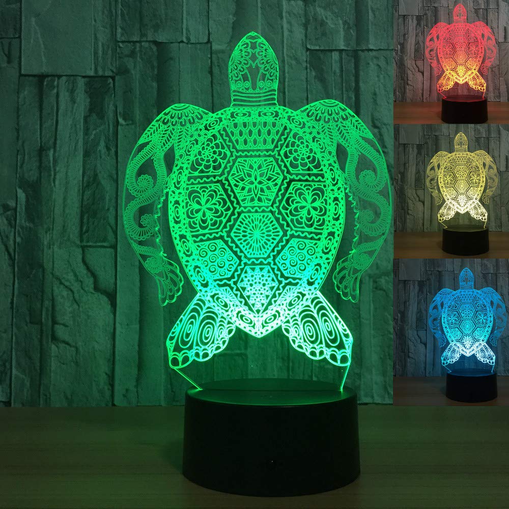 3D Turtle Night Light LED Touch Lamp - 7 Color Changing Table Desk Lamp with Optical Illusion Effect | Perfect for Kids Room Decor, Birthday Gifts, Christmas Decorations & Nursery Lighting
