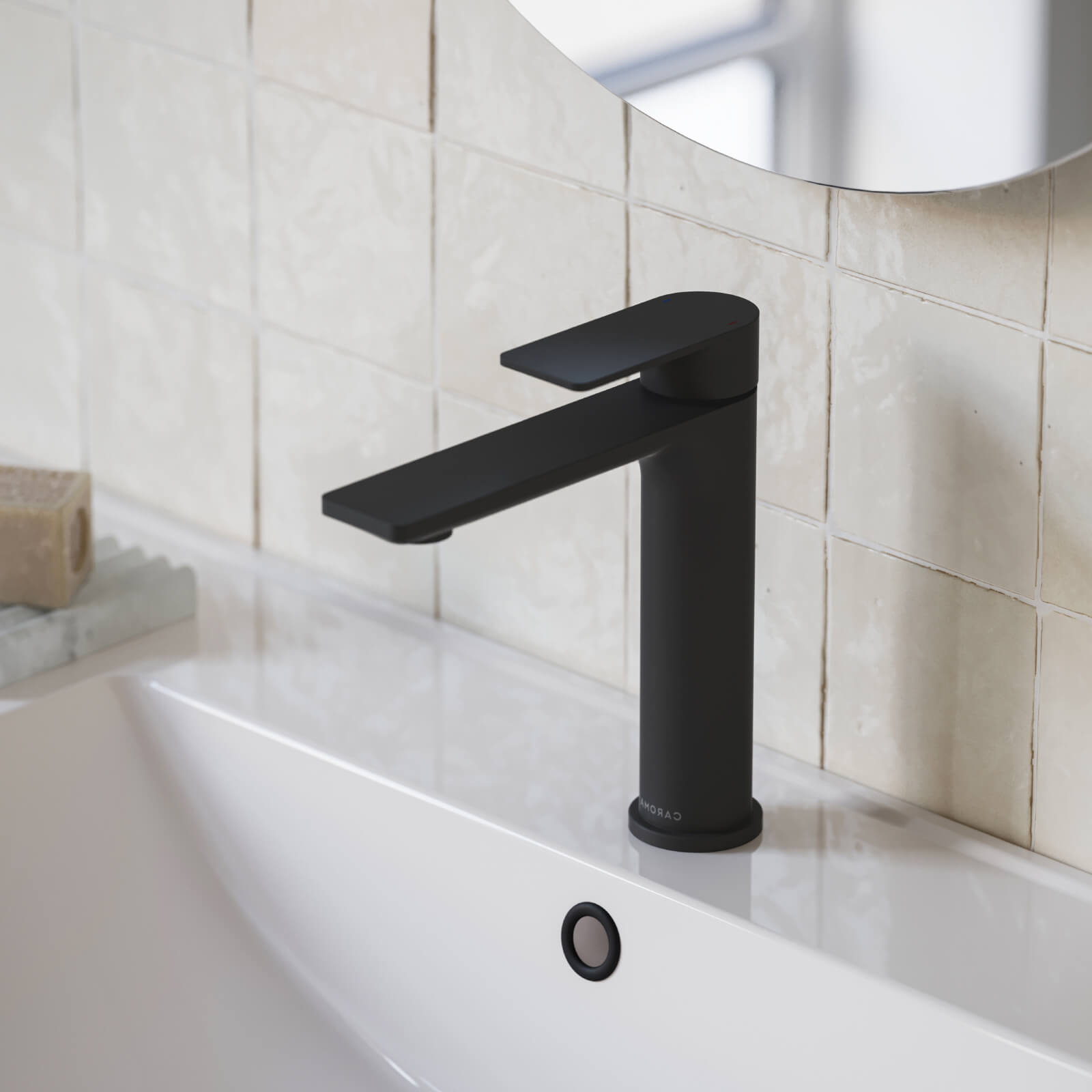 Caroma Urbane II Lead-Free Mid Tower Basin Mixer in Matte Black - Modern Bathroom Faucet for Vanity Sinks & Powder Rooms