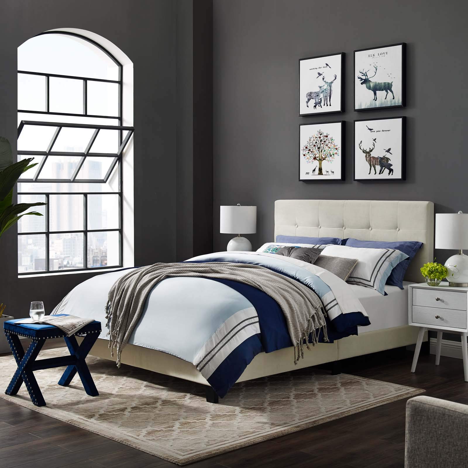 Modway Amira King Size Performance Velvet Bed Frame - Luxurious Ivory Upholstered Platform Bed for Modern Bedrooms | Perfect for Master Bedrooms, Guest Rooms & Stylish Home Decor