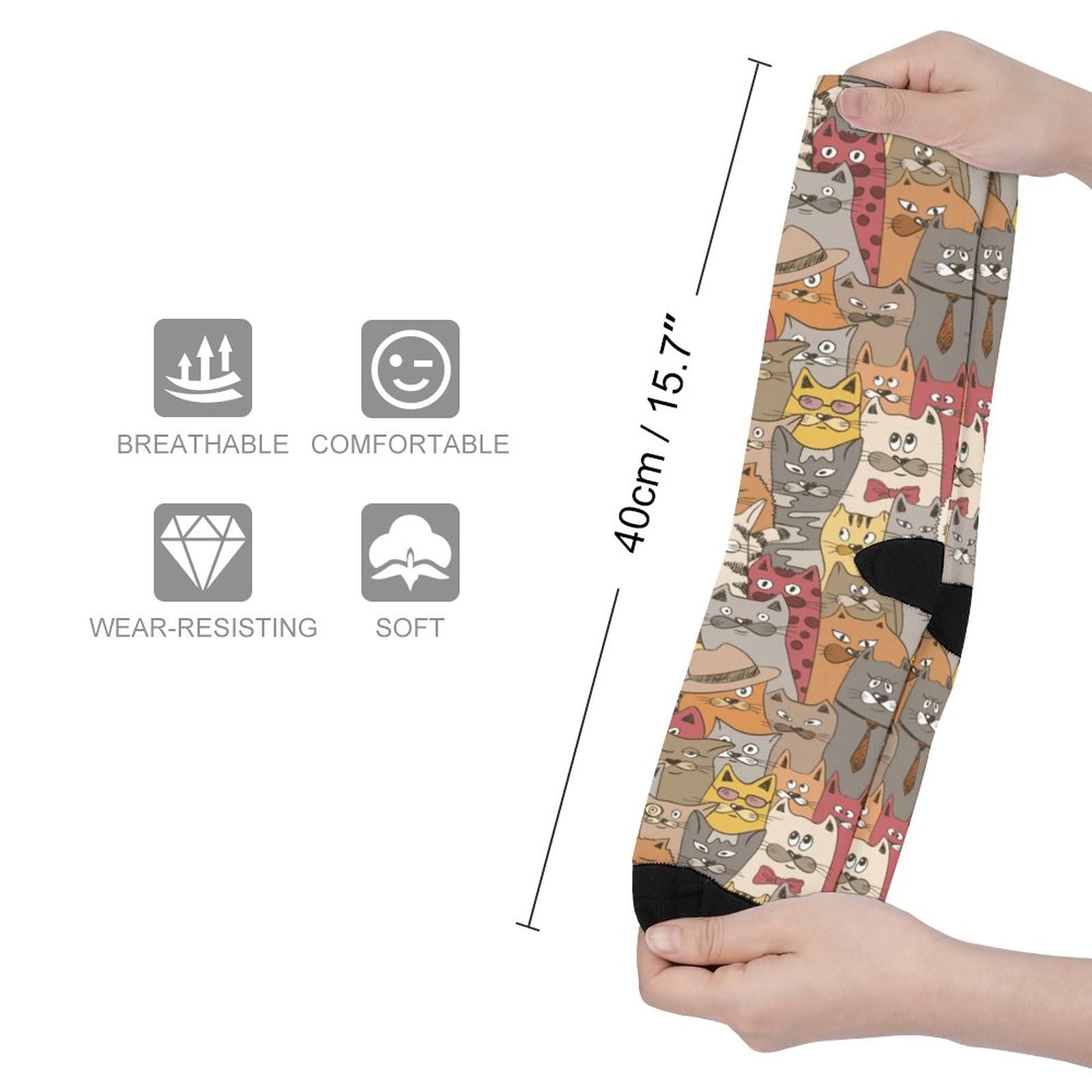 Funny Cat Crew Socks - Colorful Novelty Crazy Print Socks for Women & Men (Unisex) - Perfect for Gifts, Cosplay & Everyday Wear