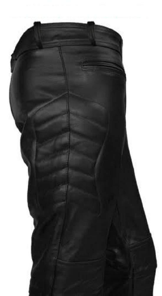 Men's Genuine Black Cow Leather Motorcycle Jeans - Durable Biker Pants for Riding & Casual Wear - Perfect for Harley, Cruiser & Street Bikes