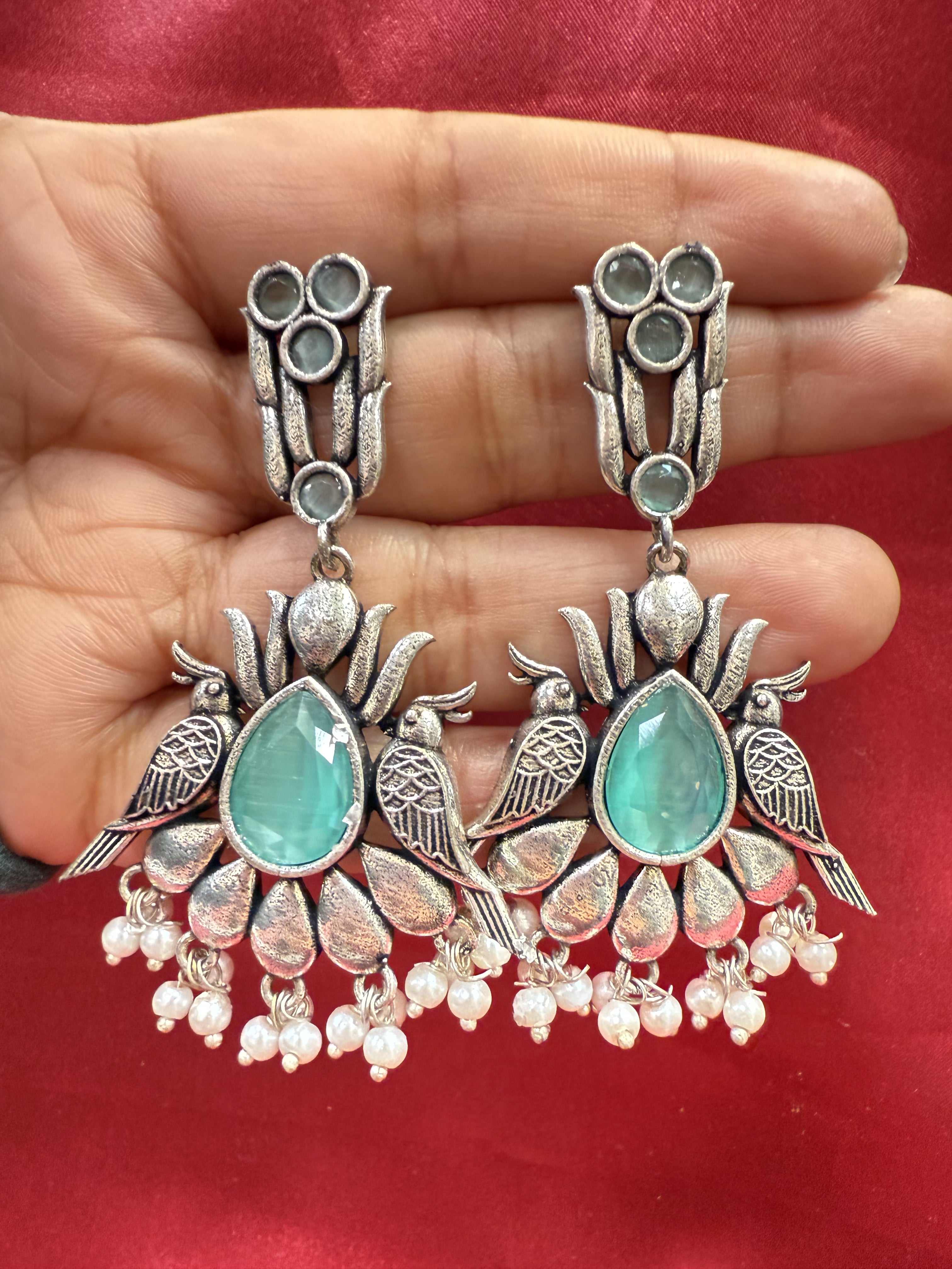 Elegant Light Green Oxidized Beaded Bird Earrings for Women - Boho Chic Jewelry for Parties, Weddings & Everyday Wear