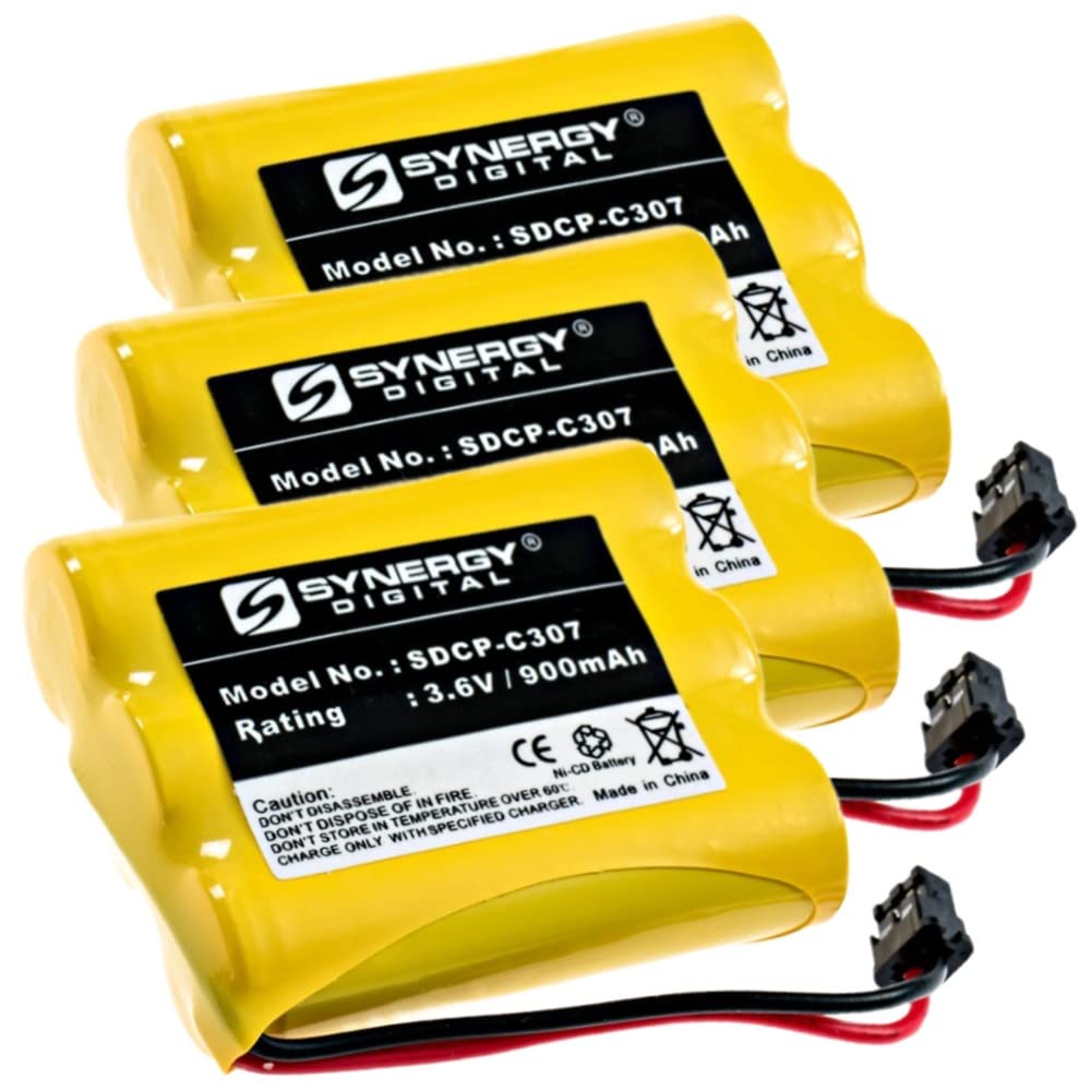 Synergy Digital Cordless Phone Batteries - 3-Pack Ni-CD 3.6V 900mAh Replacement Batteries for Panasonic KX-TS10W & HHR-P505 - Perfect for Home Office & Business Cordless Phones
