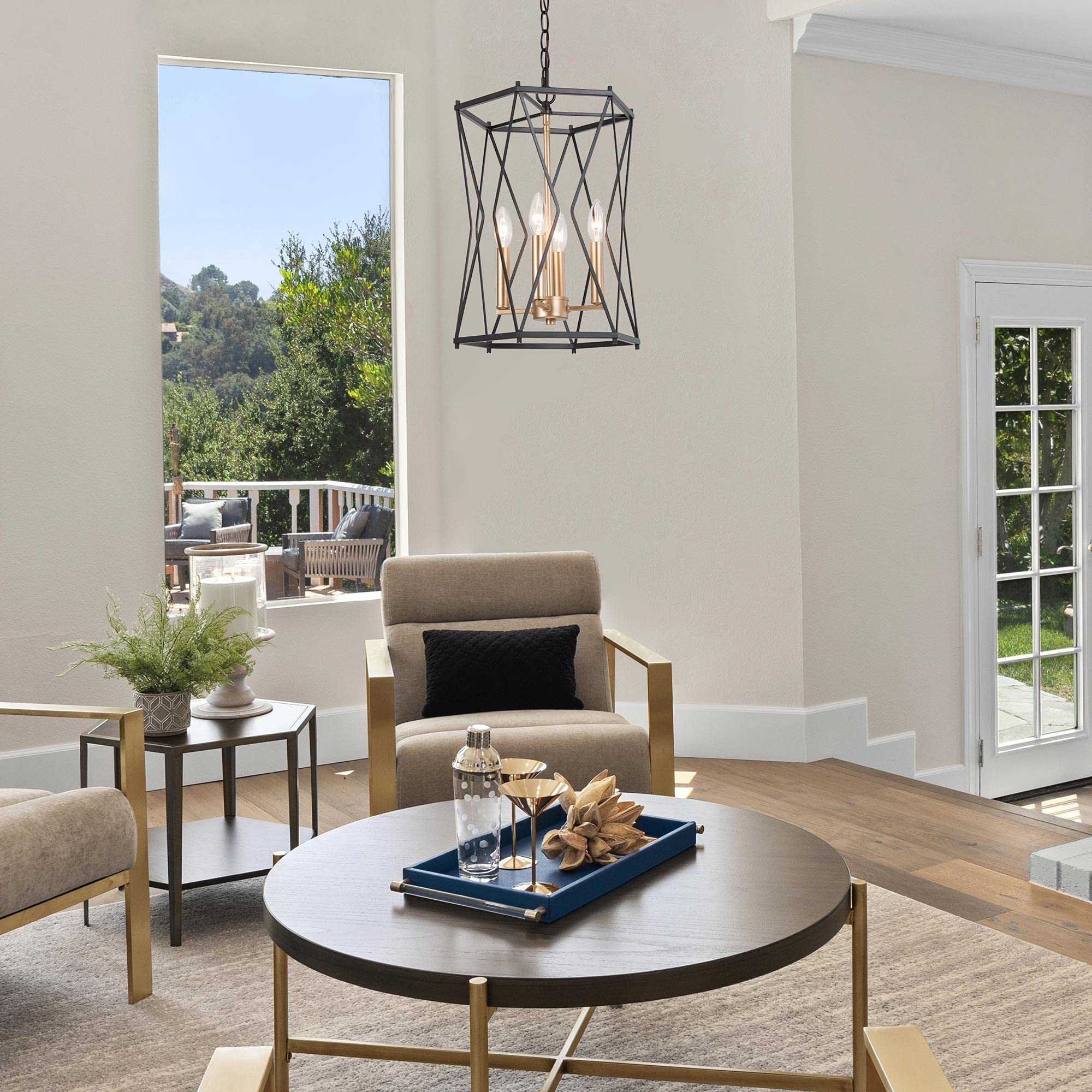 Durent Lighting Black and Gold Chandelier - Modern 4-Light Cage Chandelier Fixture for Dining Room, Bedroom, Living Room, Kitchen Island & Foyer | Elegant Lighting for Home Decor, Wedding & Restaurant Ambiance