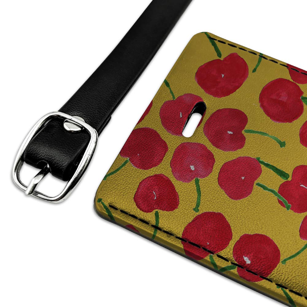 Cheery Cherries Rectangle Leather Luggage Tag - Durable Suitcase ID Card Holder for Travel Bags - Perfect for Carry-On, Checked Luggage & Backpack Identification