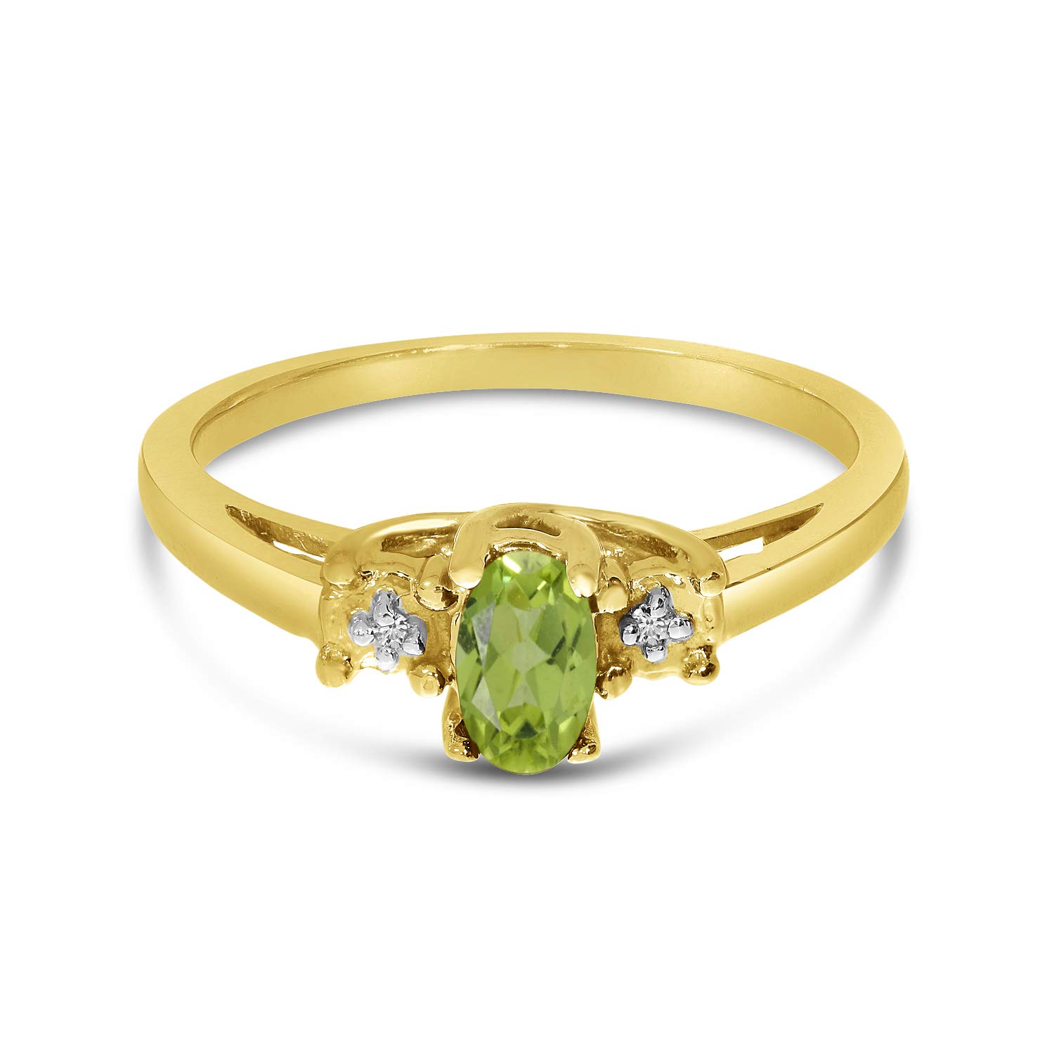 Jewels By Lux 10k Yellow Gold Genuine Birthstone Solitaire Oval Gemstone & Diamond Engagement Ring for Women | Perfect Wedding, Anniversary & Proposal Gift