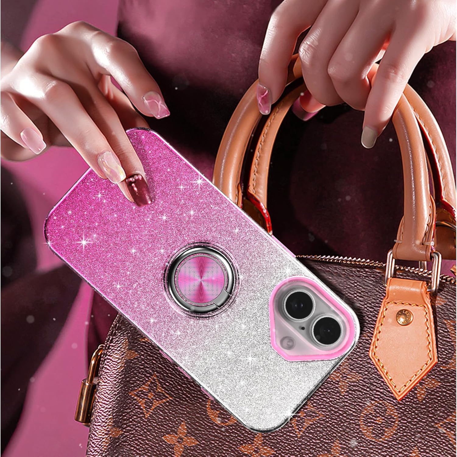Premium iPhone 16 Case with 360° Ring Holder, Magnetic Car Mount & Kickstand - Shockproof Protective Cover for Work, Travel & Daily Use