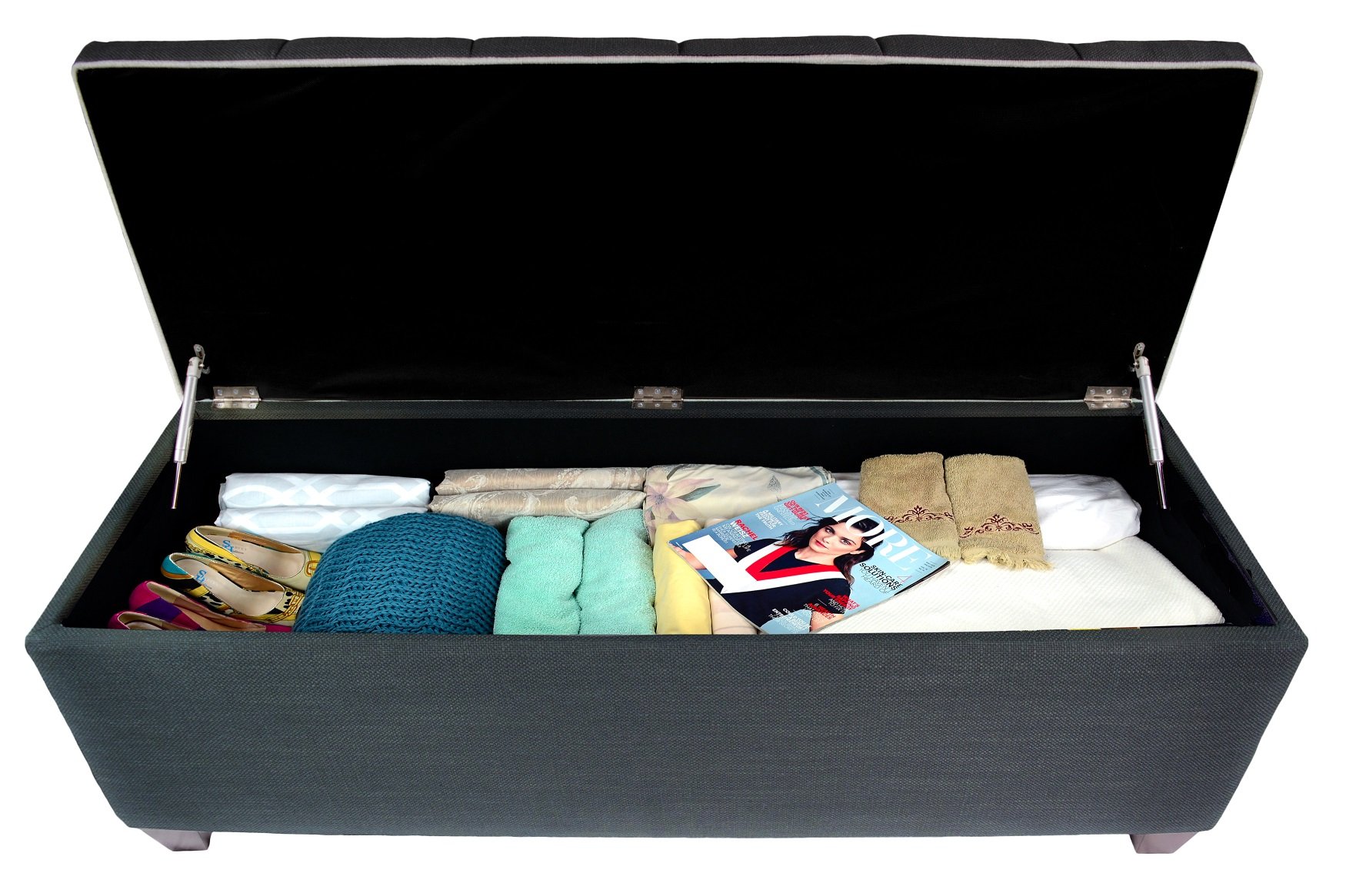 MJL Furniture Designs Loft Upholstered Storage Bench with Cushion - Charcoal & Magnolia Fabric - Modern Entryway, Bedroom, Living Room Seating & Storage Solution