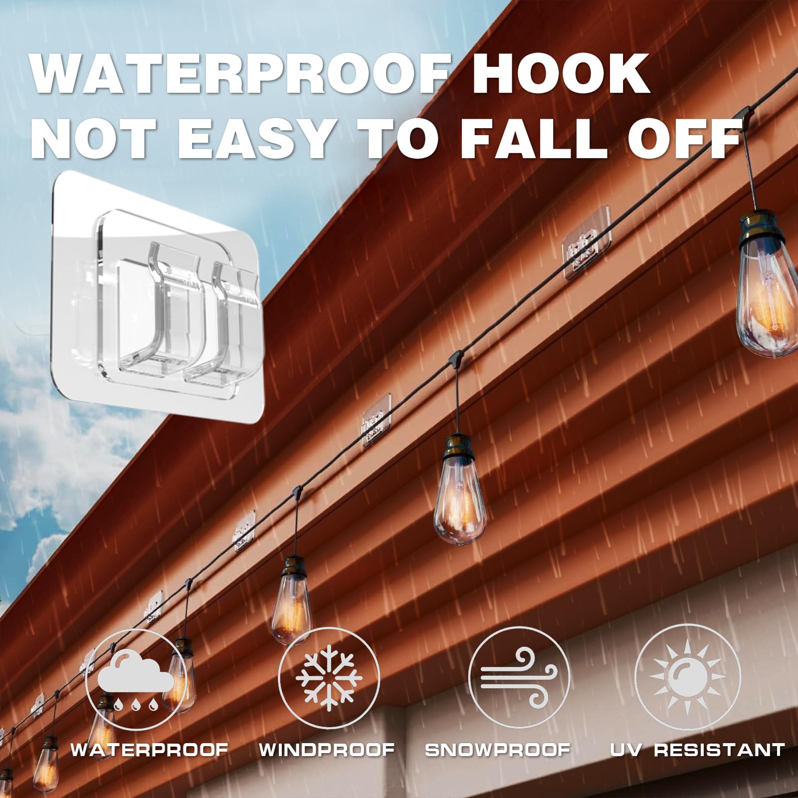 100 Pack Heavy Duty Outdoor String Light Hooks - No Drill Waterproof UV-Resistant Hanging Clips for Christmas Lights, Patio Decor & Balcony Lighting | Perfect for Garden Parties, Backyard Weddings & Holiday Decorations