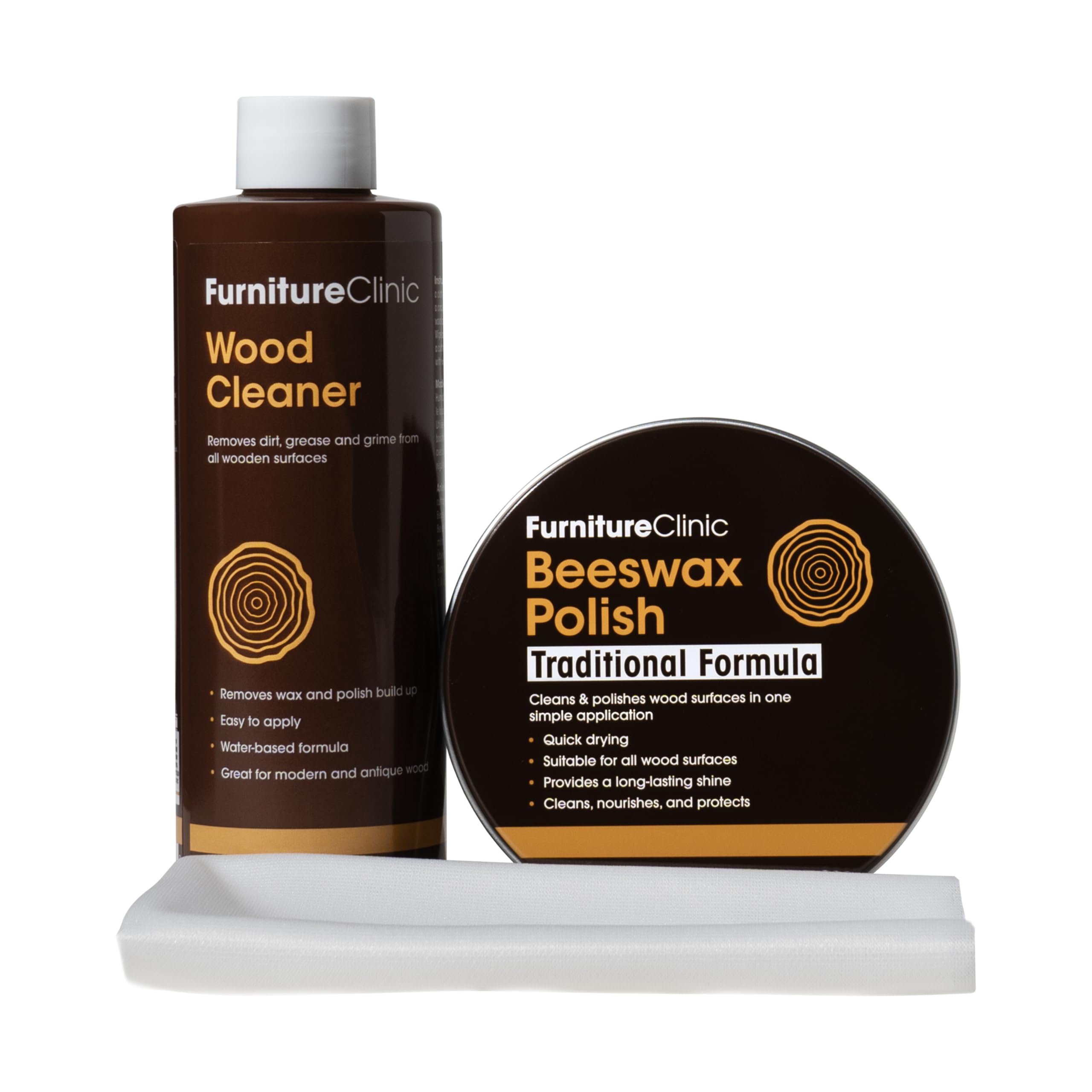 Premium Wood Wax Kit - Clean, Polish & Protect Wood Furniture, Worktops & Doors - Includes 250ml Wood Cleaner, 200ml Beeswax Polish, Sanding Pads & Microfiber Cloths - Ideal for Home Restoration & DIY Wood Care Projects