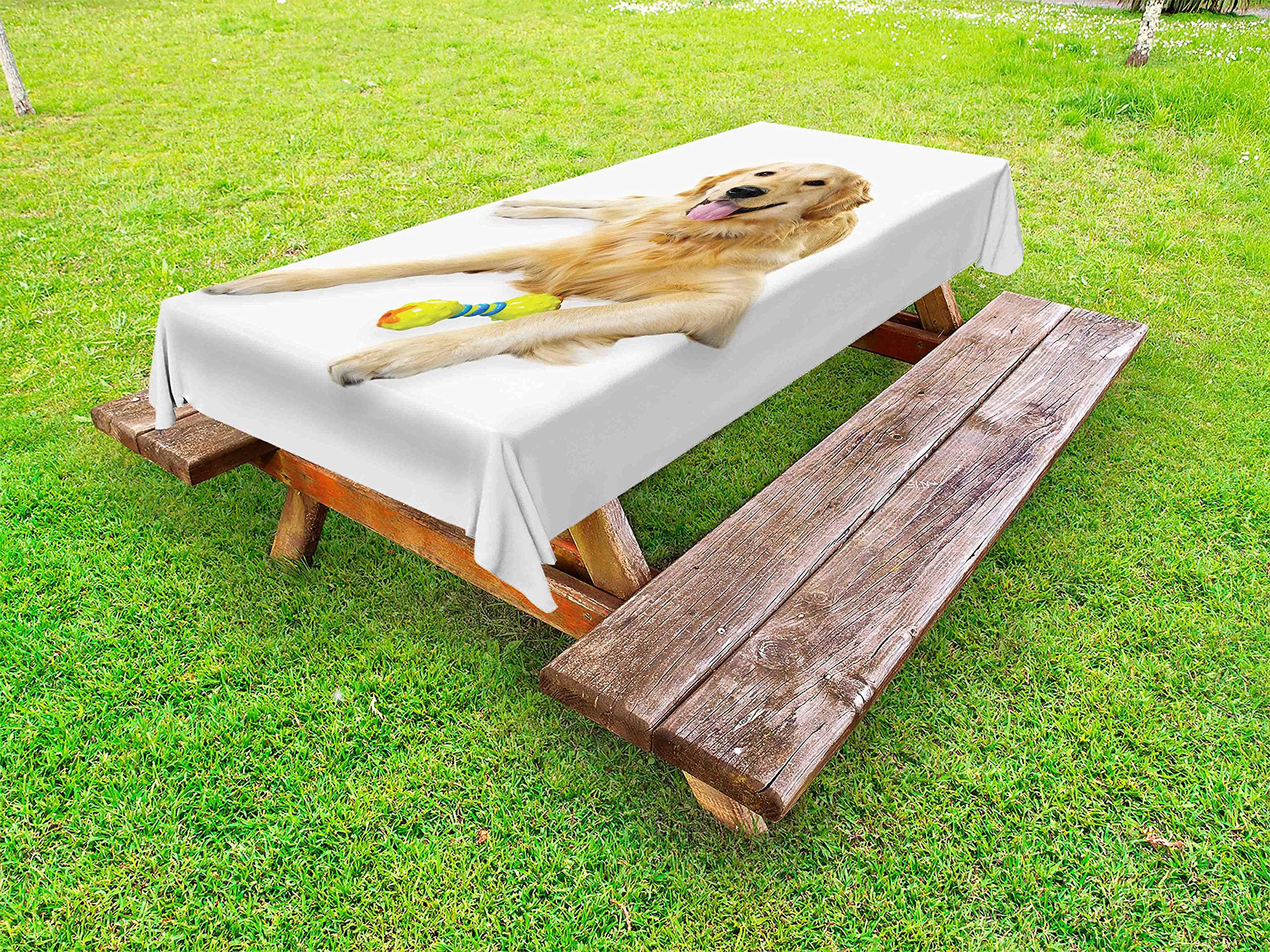 Ambesonne Golden Retriever Waterproof Outdoor Tablecloth - Washable Picnic Blanket with Happy Dog Print, 58x84 Inch, Multicolor - Perfect for Backyard BBQs, Camping & Picnics