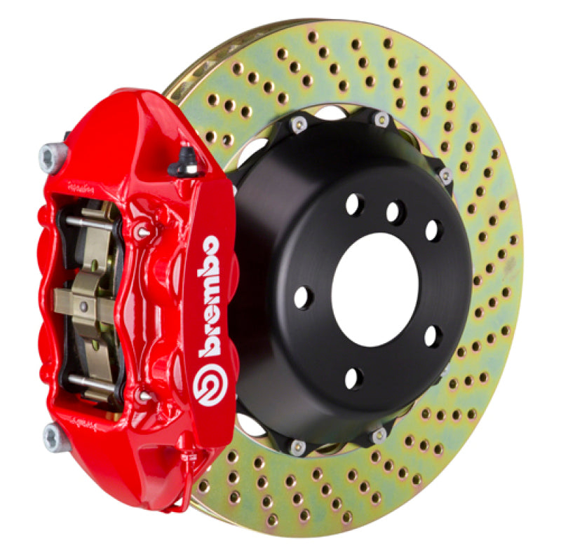Brembo GT 4-Piston Rear Big Brake Kit (Red, Drilled) for Dodge Durango 2018-2025 & Jeep Grand Cherokee 2012-2021 - Fits 6.4L 392 & 6.2L Hellcat/Trackhawk - High Performance Braking for Racing & Street Driving