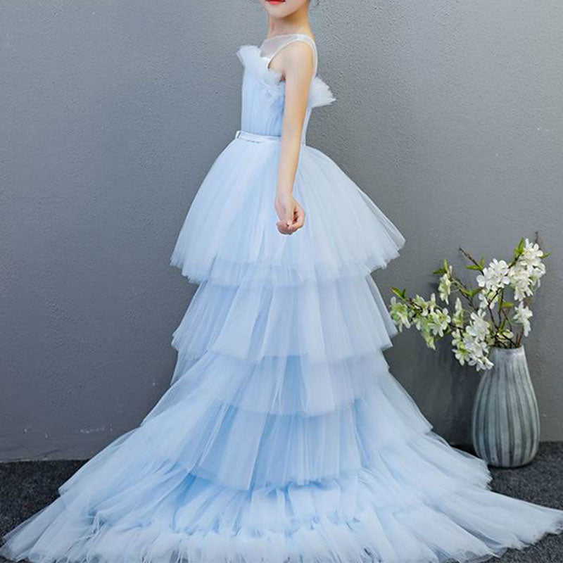 Elegant Lace Princess Birthday Dress for Baby Girls - Pageant & Special Occasion Gown with Trailing Skirt | Perfect for Weddings, Parties, and Photo Shoots