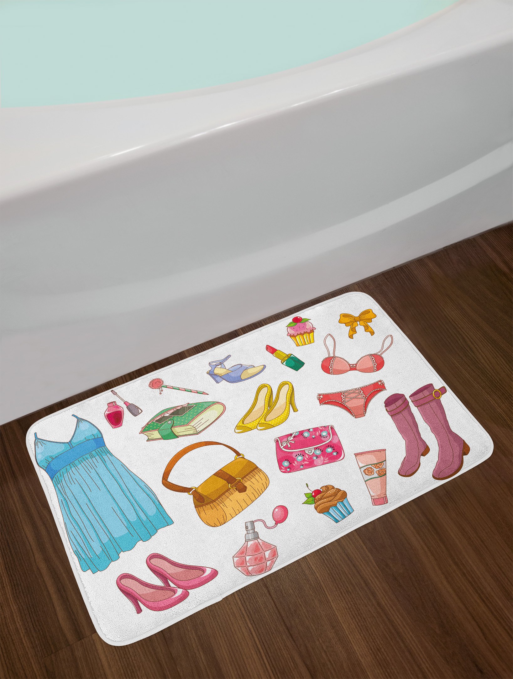 Ambesonne Non-Slip Bath Mat - Girlish Cartoon Style for Bathroom Decor