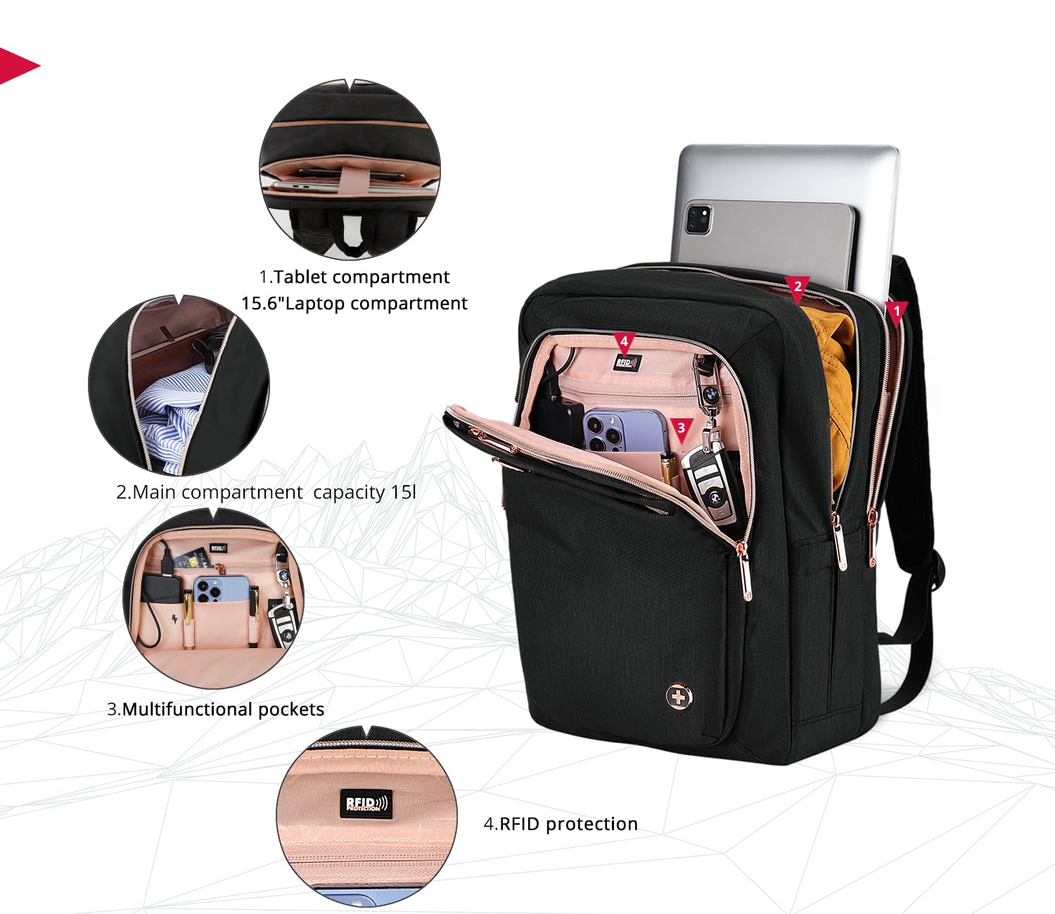 Swissdigital Stylish Women's Business Laptop Backpack with USB Charging Port - Fits 15.6 Inch Laptop, Waterproof Travel & Work Backpack for Office, Commuting & College (SD1006-01)
