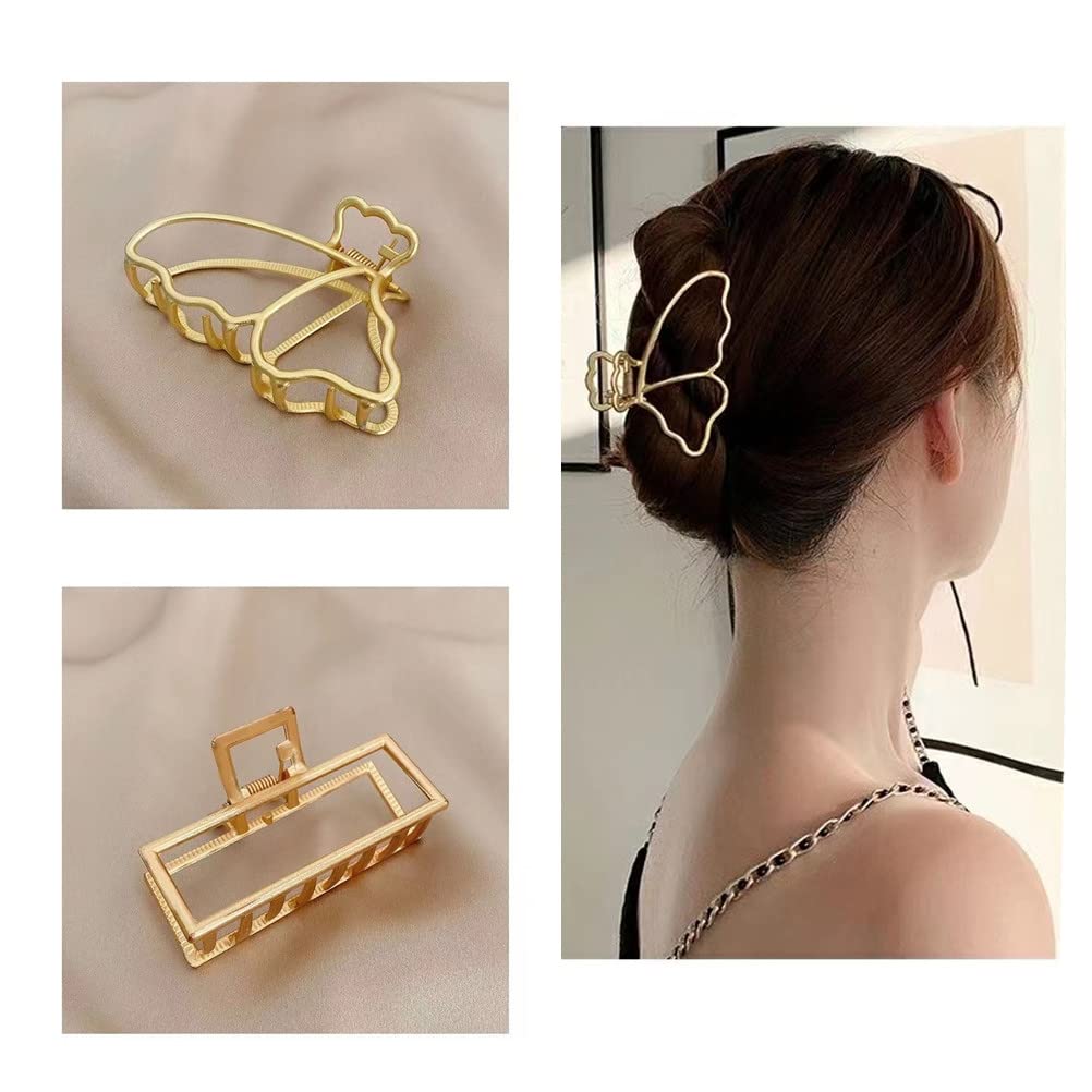 Sichumaria 2-Pack Gold Metal Hair Claw Clips for Thick Hair - Large Jaw Butterfly Hair Clips for Women, Hair Styling Accessories for Ponytails, Buns & Updos