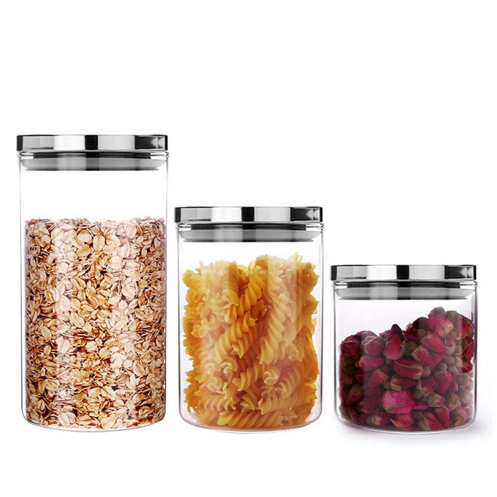 Premium Glass Food Storage Containers with Stainless Steel Lids - Airtight Kitchen Canister Set for Flour, Sugar, Coffee & Dry Goods - Stackable Pantry Organization for Home, Office & Restaurant Use