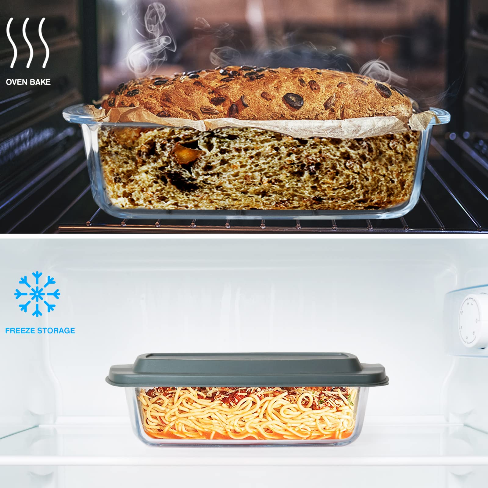 MCIRCO 6-Piece Glass Loaf Pan Set with Airtight Lids - 1800ML/1.9Qt/7.2 Cups - Perfect for Baking Bread, Cakes, Meatloaf & Pastries - Oven, Freezer & Dishwasher Safe - Ideal for Meal Prep, Holiday Baking & Homemade Treats