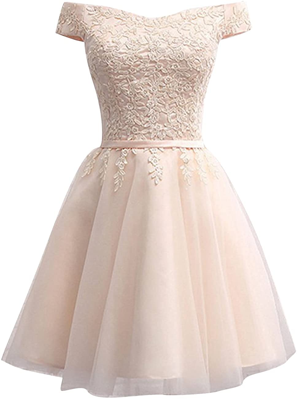 Elegant Off-the-Shoulder Lace Prom Dress for Teens | Short Tulle Homecoming Dress for High School Dance & Special Occasions